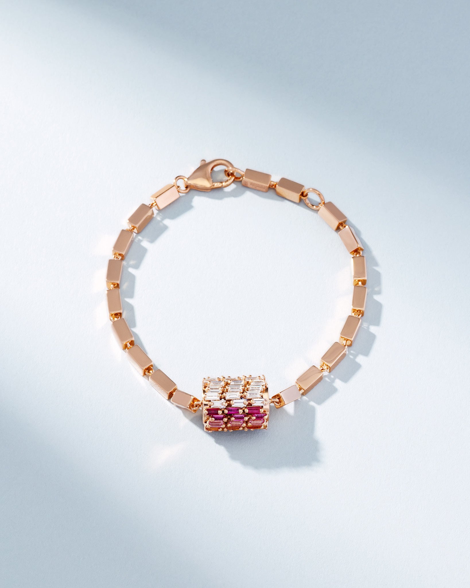 Suzanne Kalan Infinite Triple Row Rainbow Sapphire Thick Block-Chain Bracelet in 18k rose gold