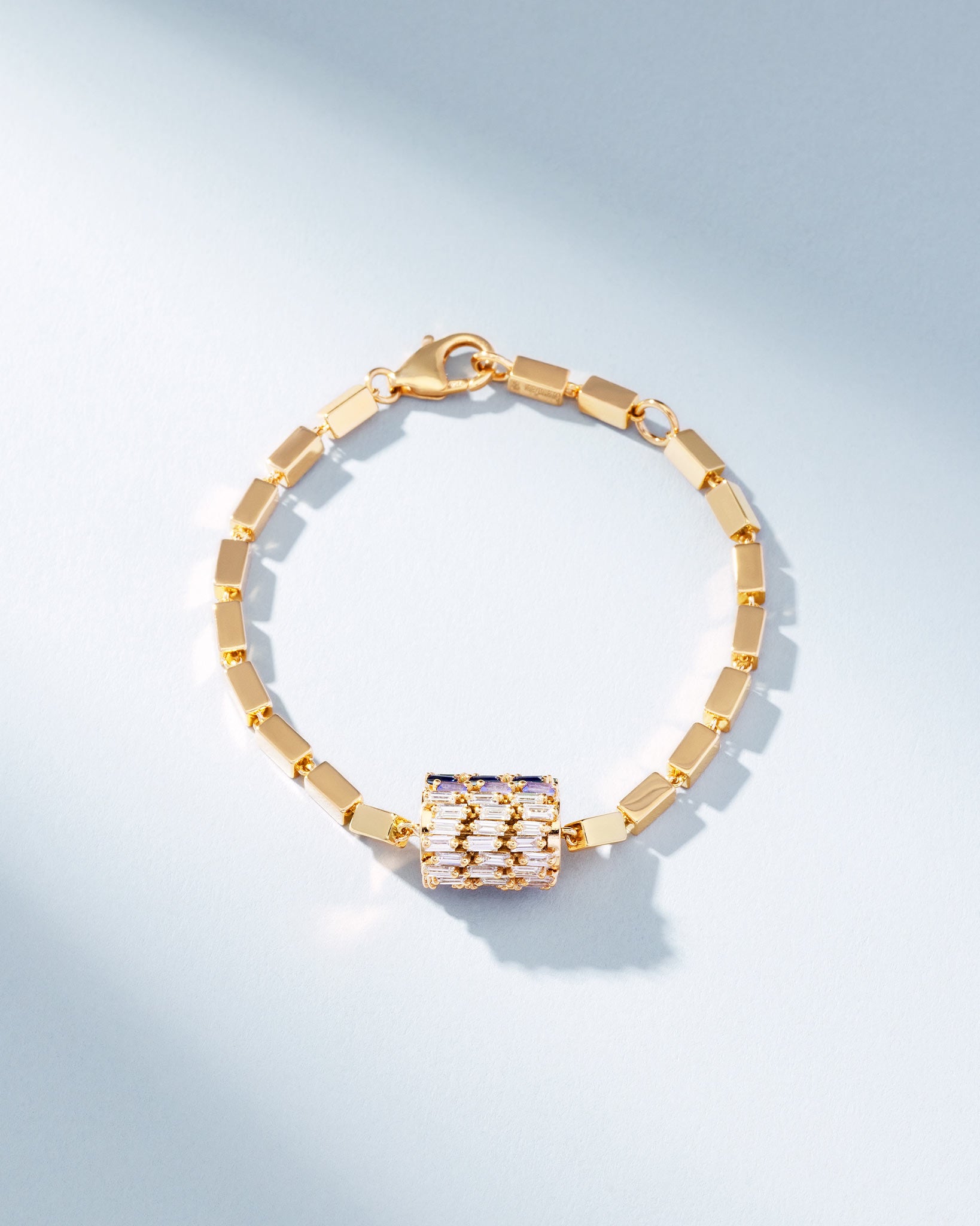 Suzanne Kalan Infinite Triple Row Rainbow Sapphire Thick Block-Chain Bracelet in 18k yellow gold