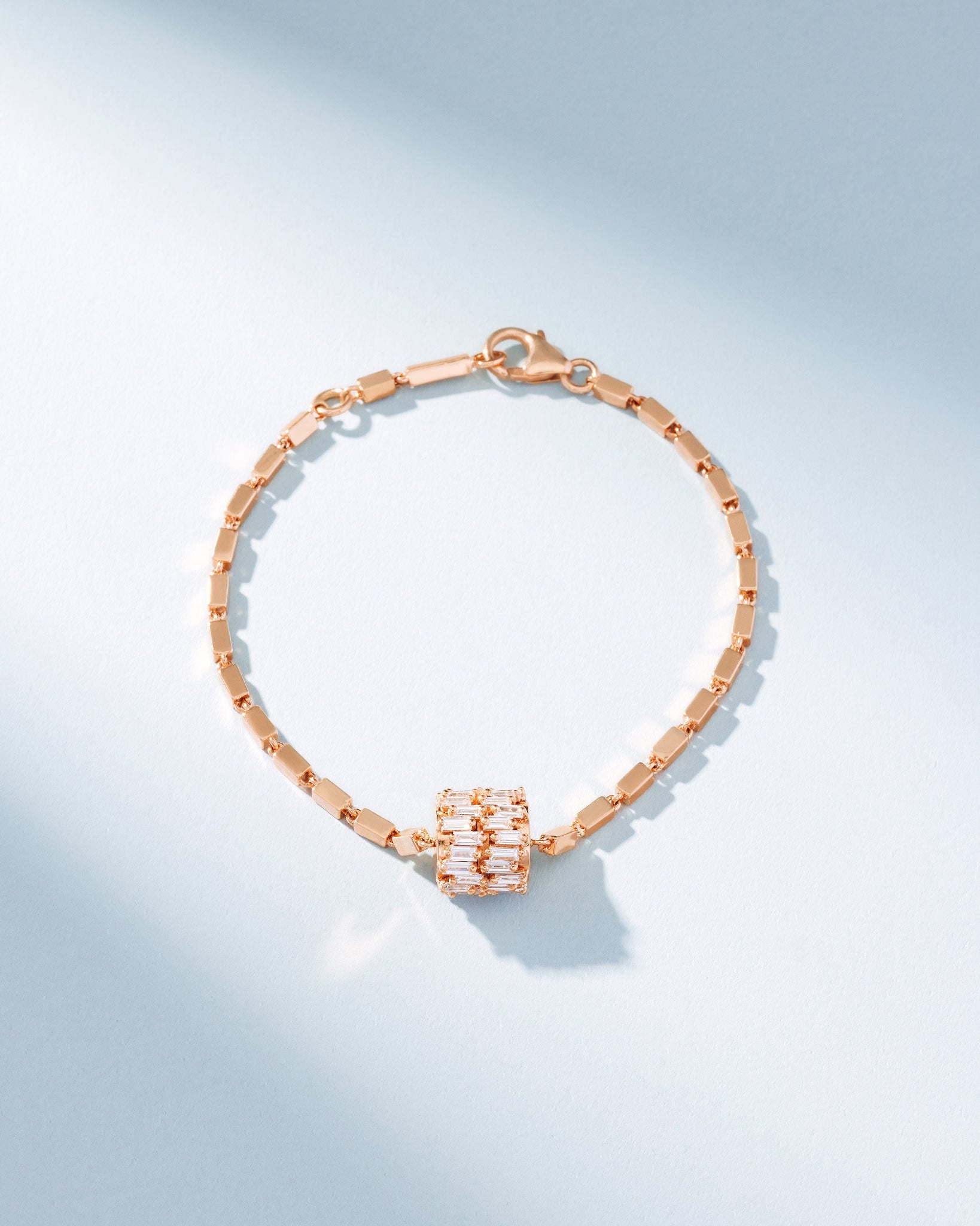 Suzanne Kalan Infinite Double Row Diamond Medium Block-Chain Bracelet in 18k rose gold
