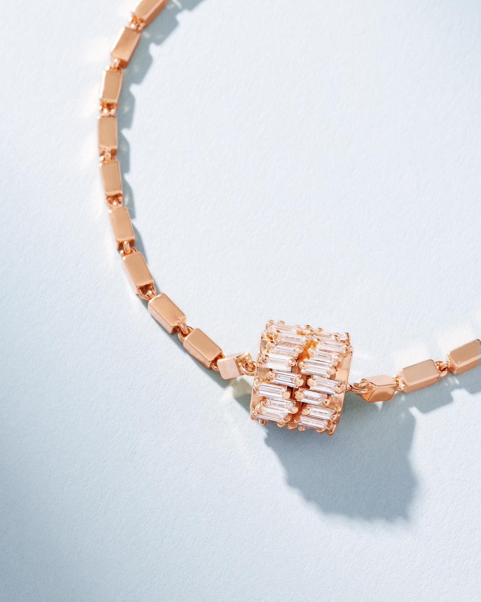 Suzanne Kalan Infinite Double Row Diamond Medium Block-Chain Bracelet in 18k rose gold
