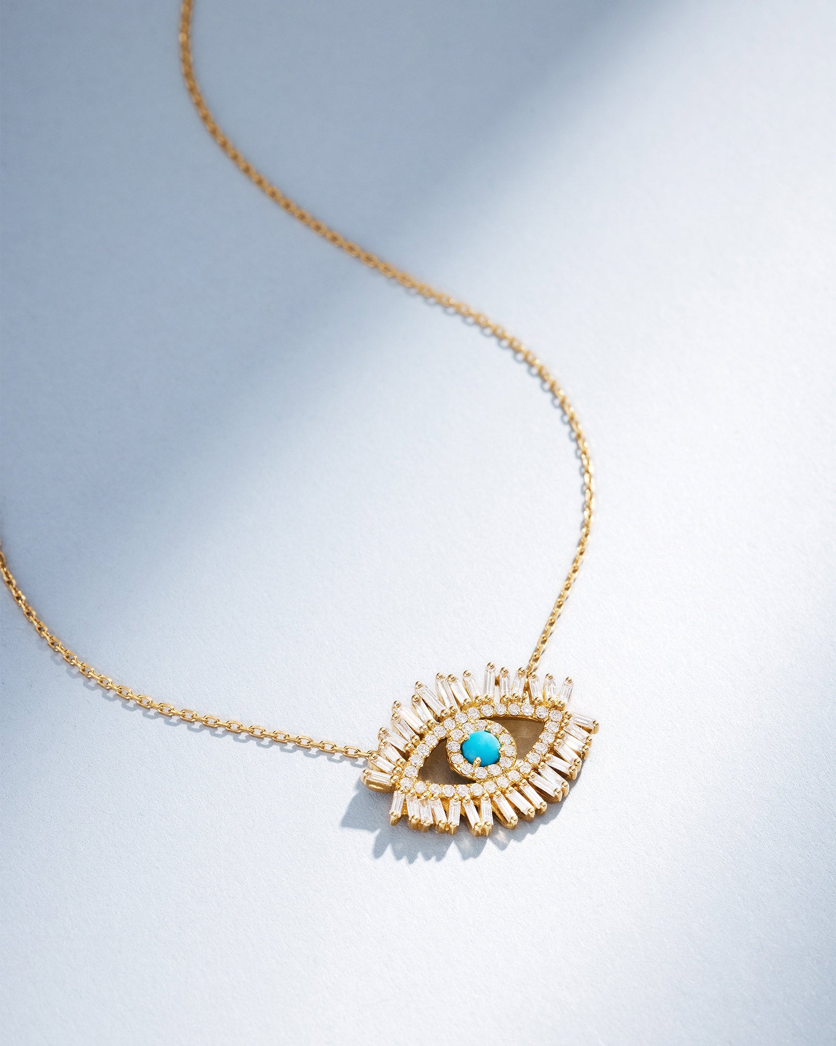 Suzanne Kalan Evil Eye Midi Turquoise Half Pavé Pendant in 18k yellow gold