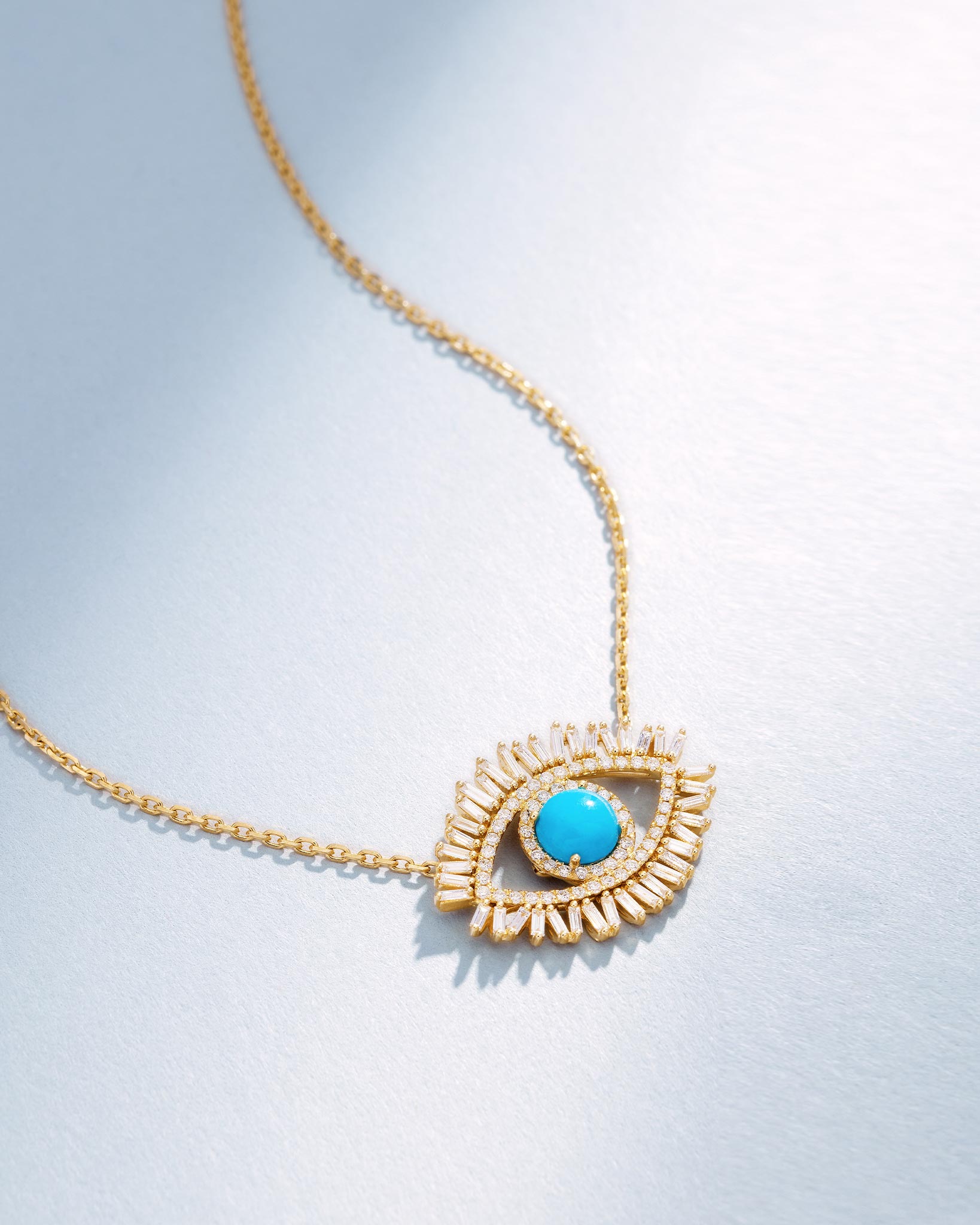 Suzanne Kalan Evil Eye Milli Turquoise Half Pavé Pendant in 18k yellow gold