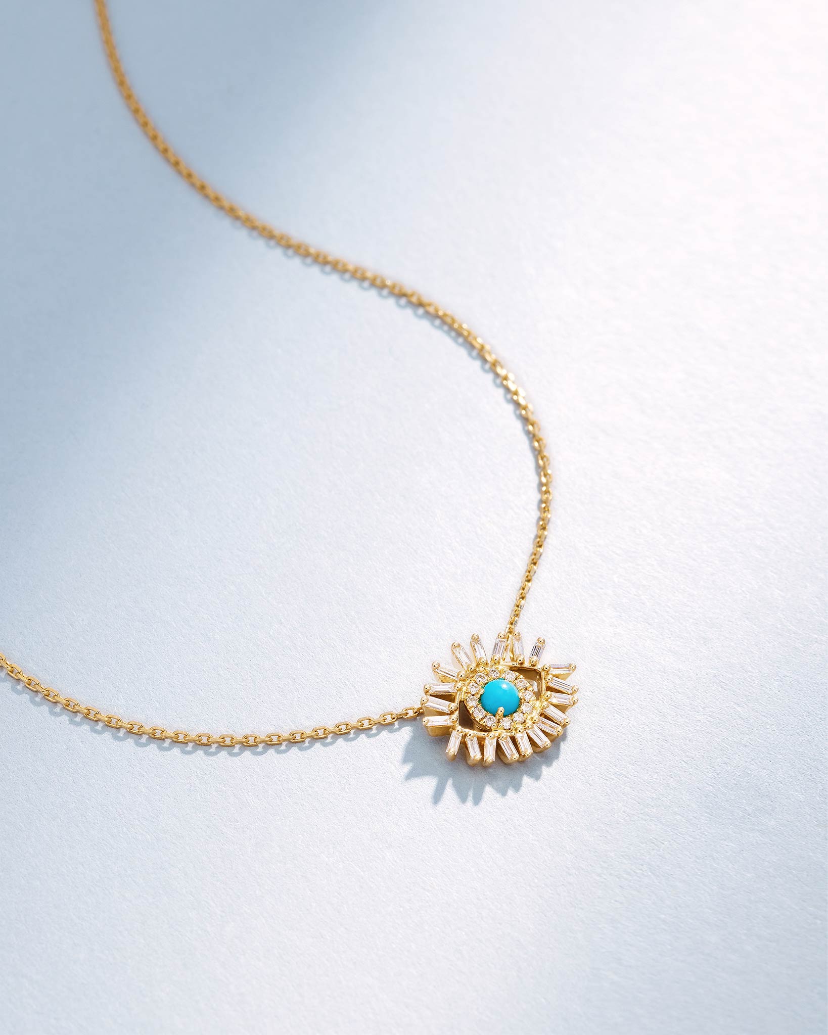 Suzanne Kalan Evil Eye Mini Turquoise Pendant in 18k yellow gold