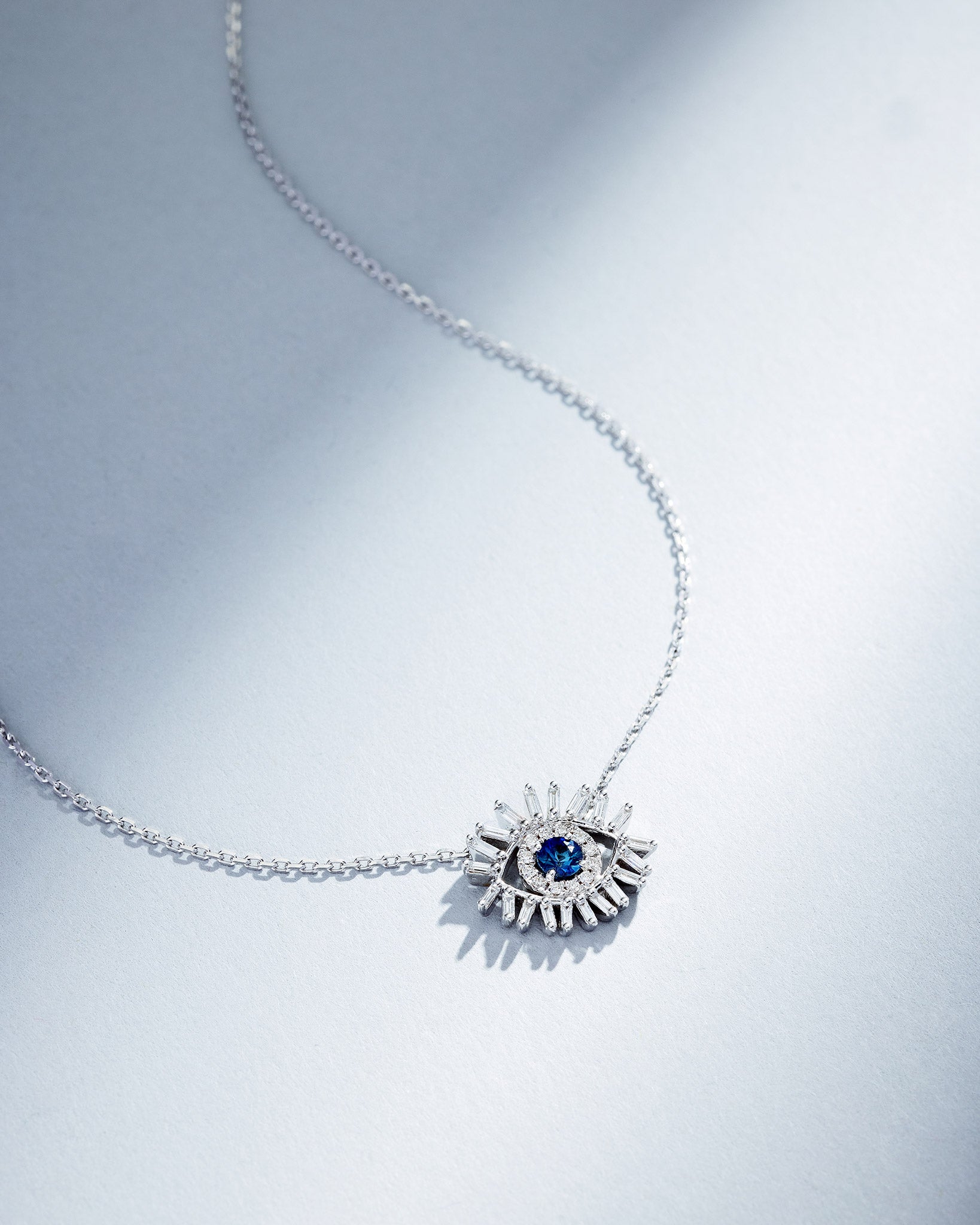 Suzanne Kalan Evil Eye Mini Dark Blue Sapphire Pendant in 18k white gold