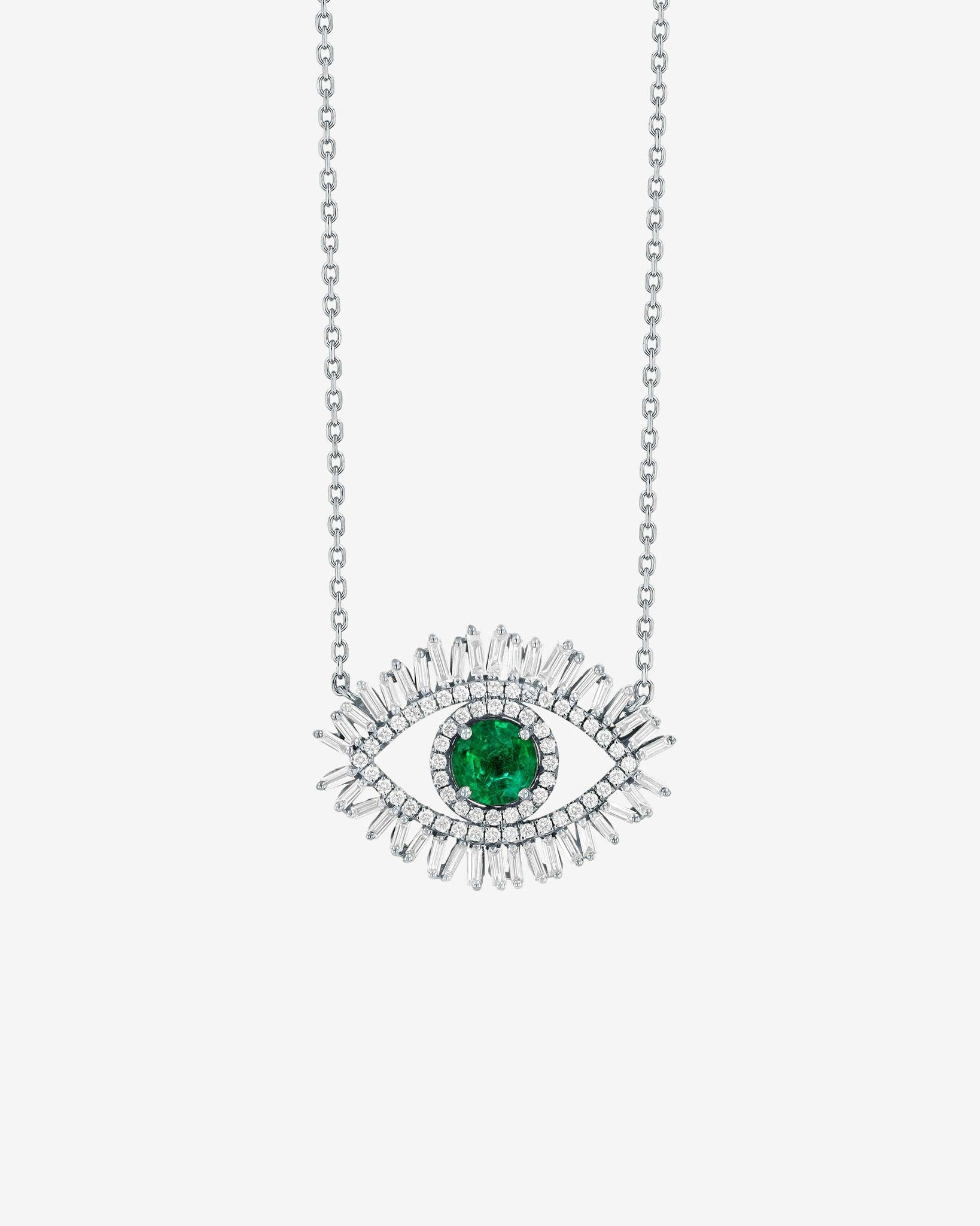 Suzanne Kalan Evil Eye Milli Emerald Half Pavé Pendant in 18k white gold