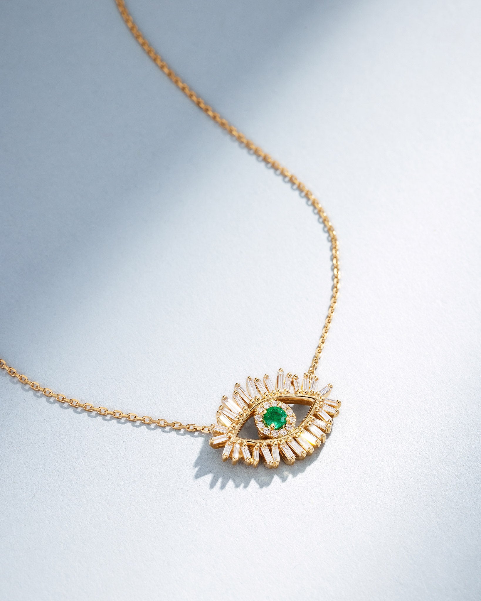 Suzanne Kalan Evil Eye Midi Emerald Pendant in 18k yellow gold