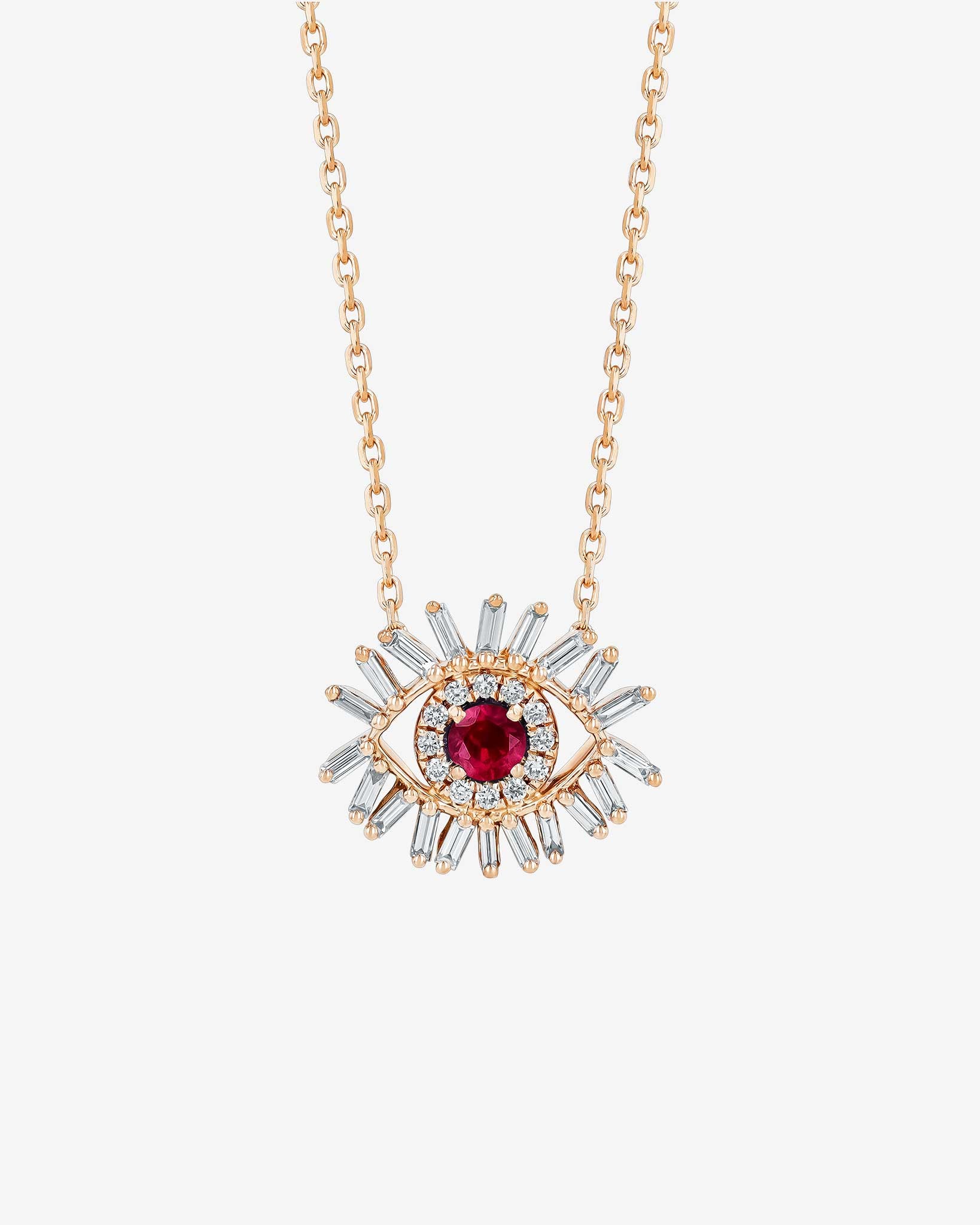 Suzanne Kalan Evil Eye Mini Ruby Pendant in 18k rose gold