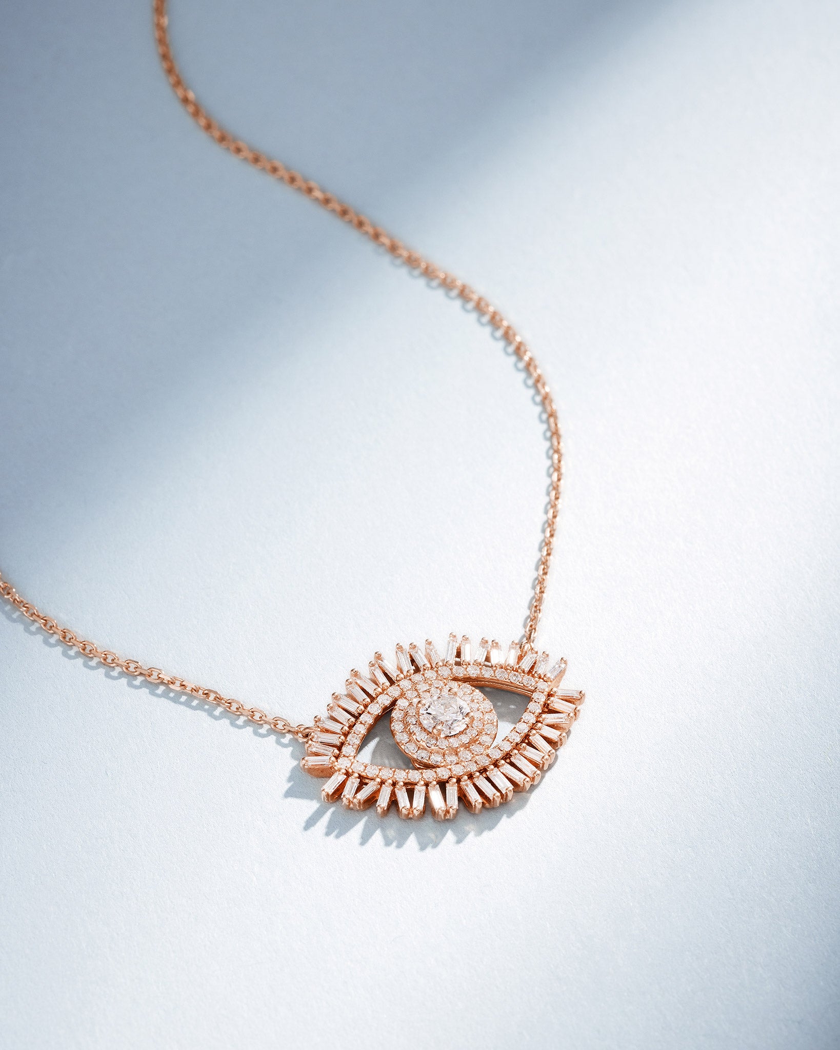 Suzanne Kalan Evil Eye Midi Diamond Half Pavé Pendant in 18k rose gold