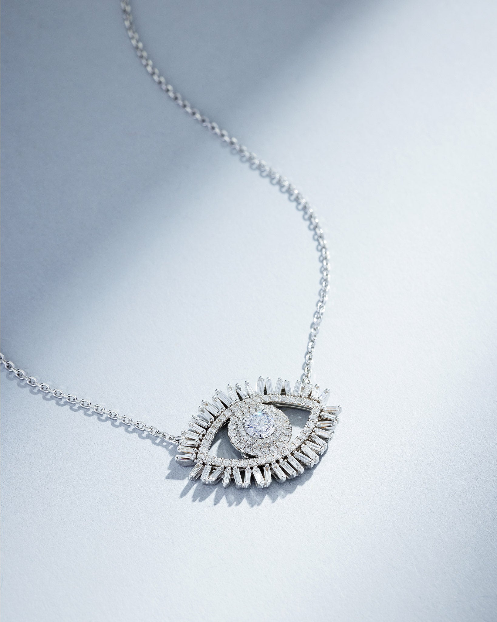 Suzanne Kalan Evil Eye Midi Diamond Half Pavé Pendant in 18k white gold