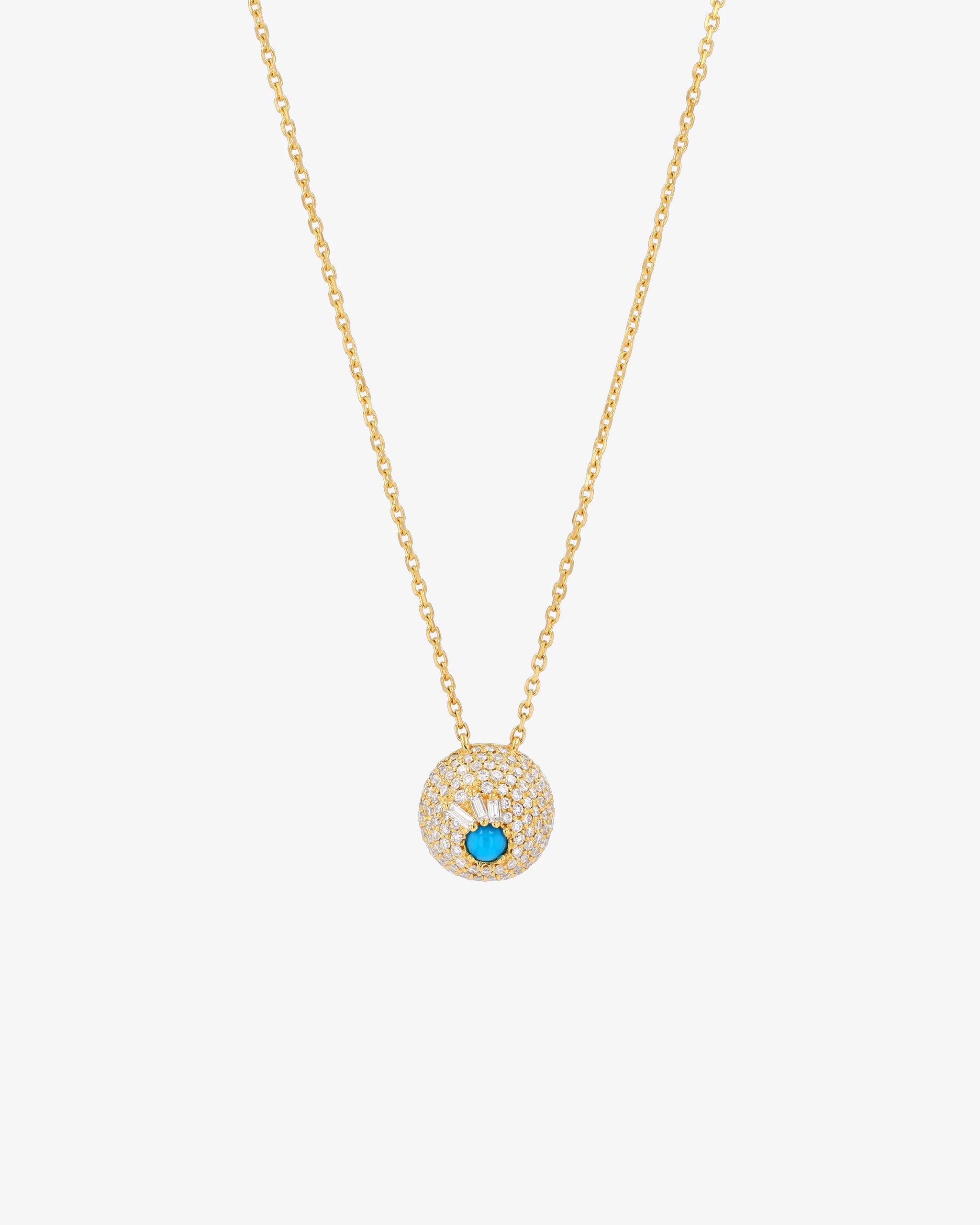 Evil Eye Mini Turquoise Full Pave Diamond Orb Pendant Necklace