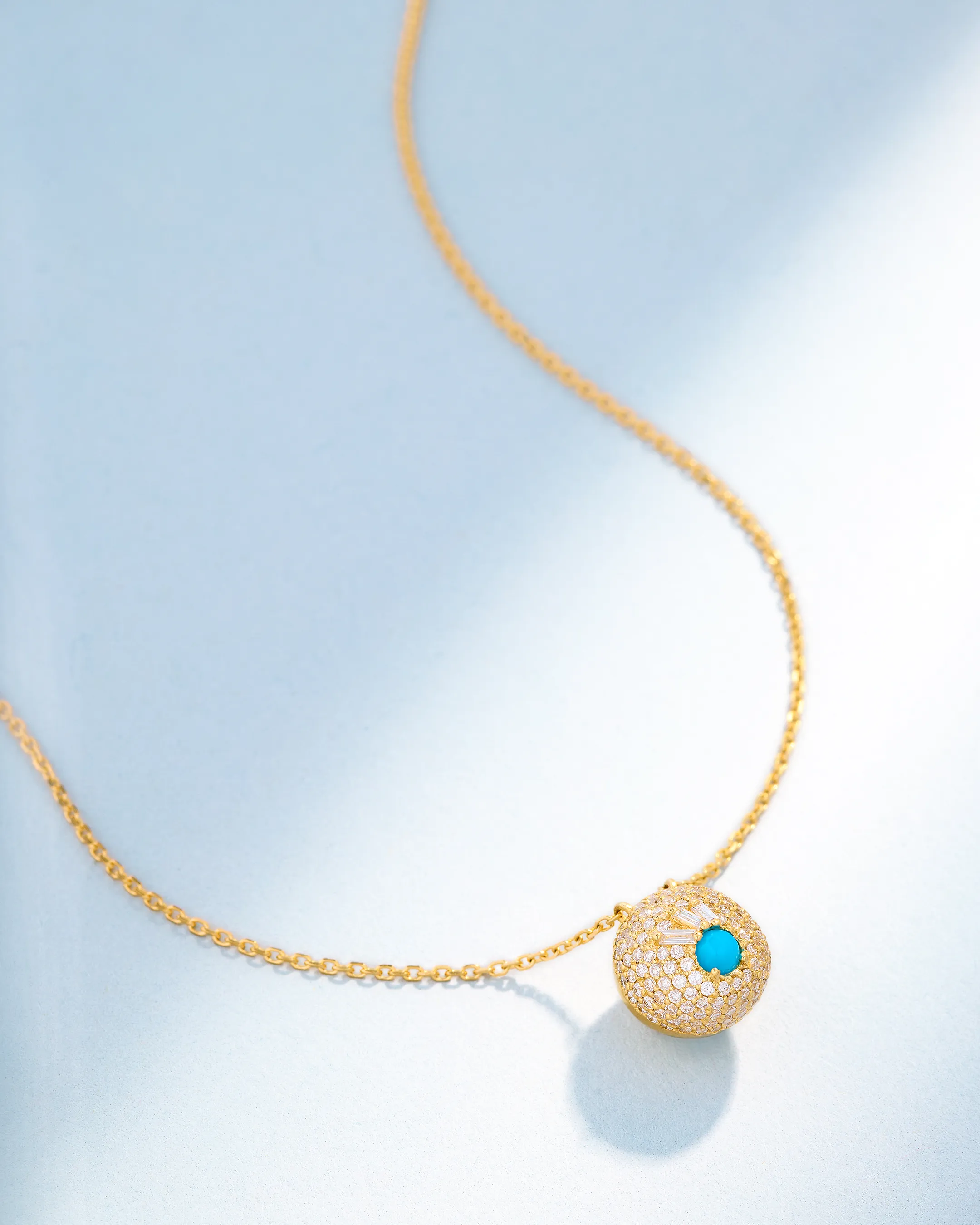 Suzanne Kalan Evil Eye Mini Turquoise Full Pave Diamond Orb Pendant in 18k yellow gold