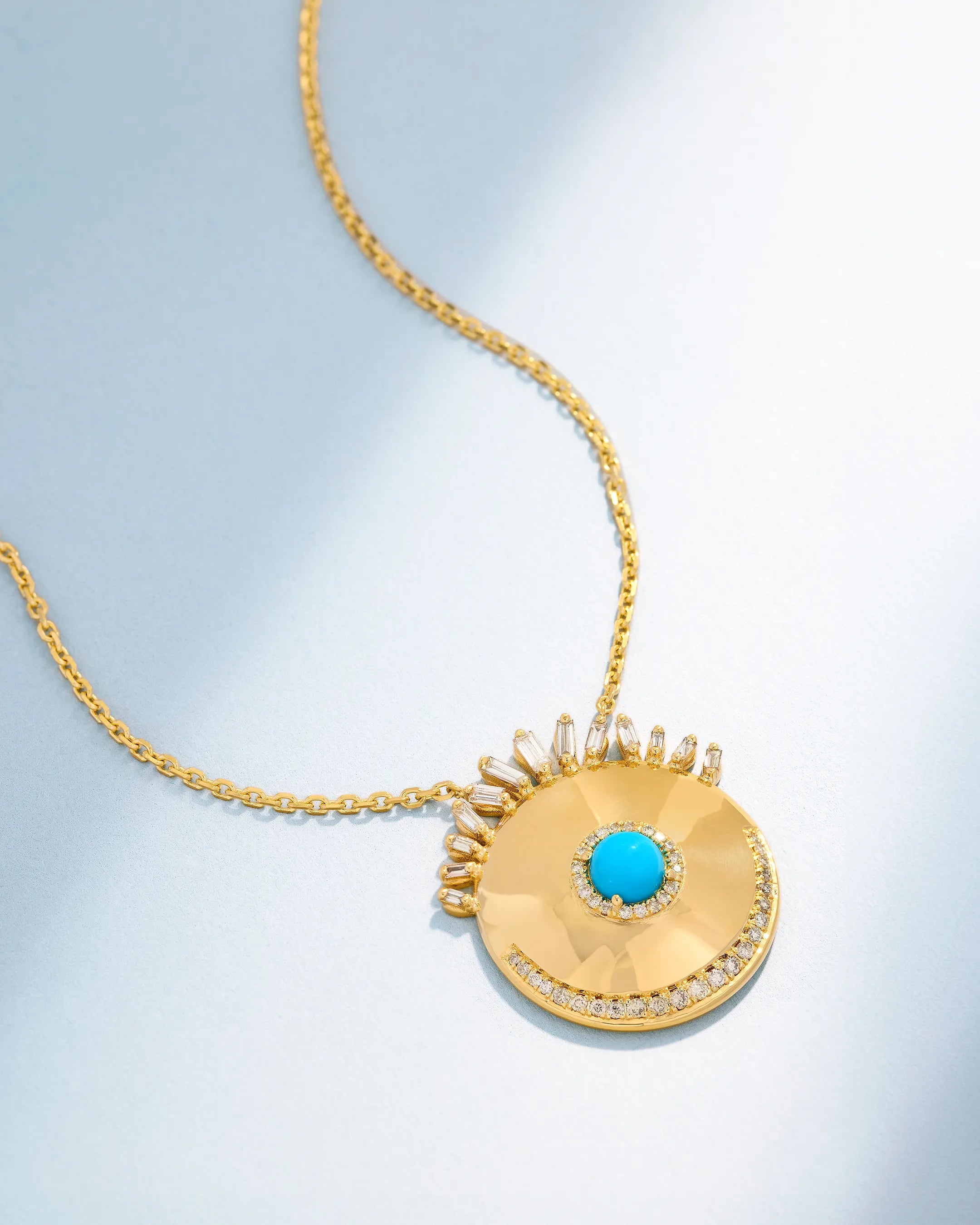Suzanne Kalan Evil Eye Milli Turquoise Sunrise Pendant in 18k yellow gold