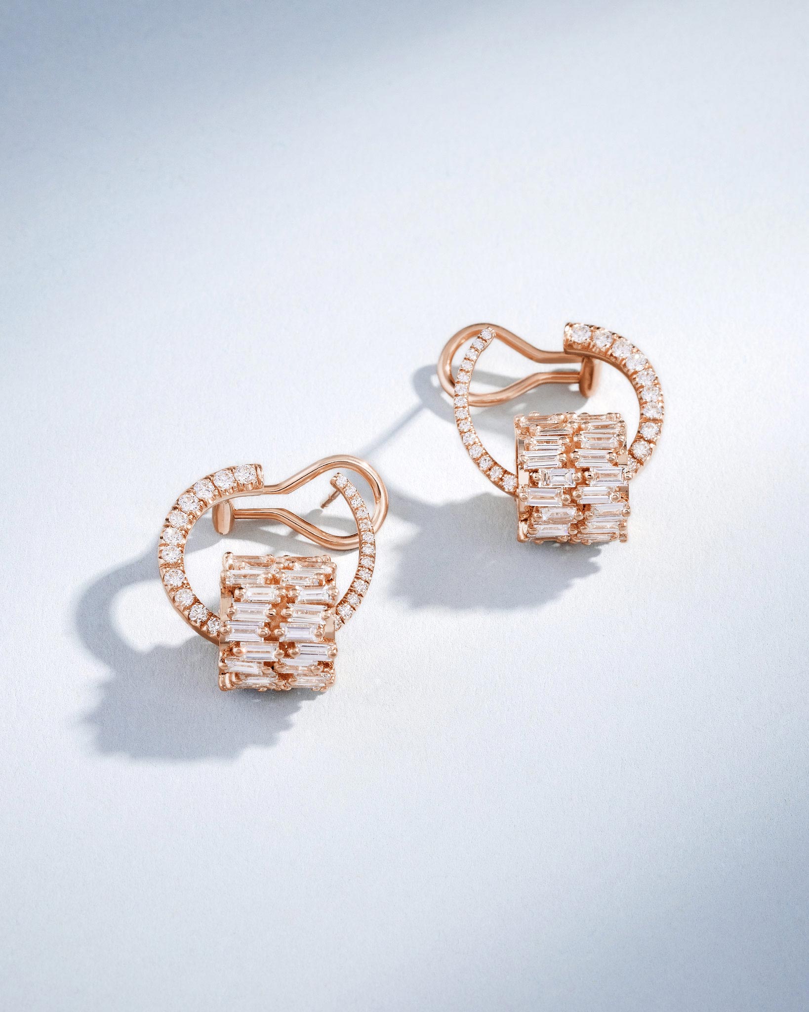 Suzanne Kalan Infinite Double Row Diamond Rondelle Sideways Hoops in 18k rose gold