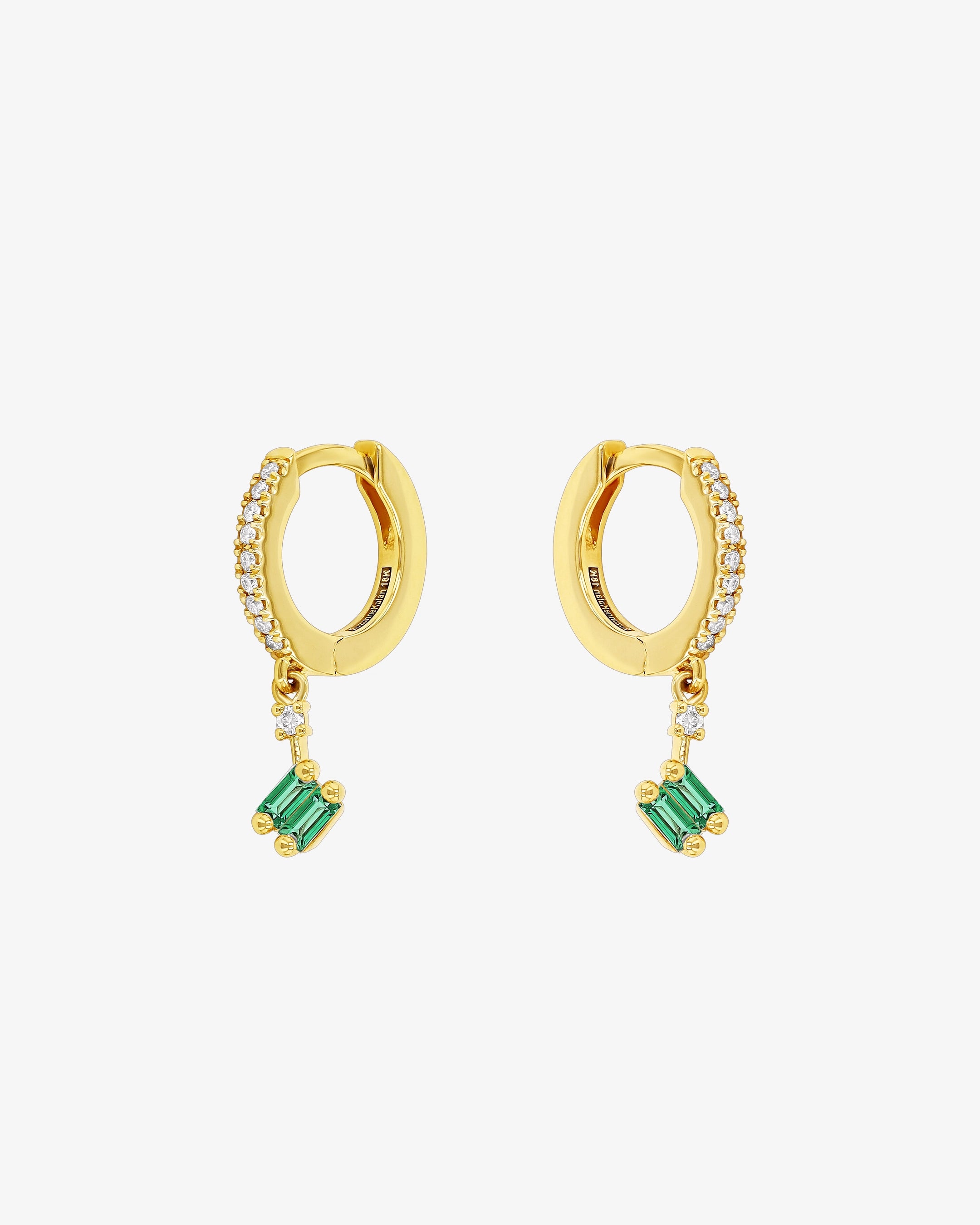 Suzanne Kalan Bold Emerald Huggie Drops in 18k yellow gold