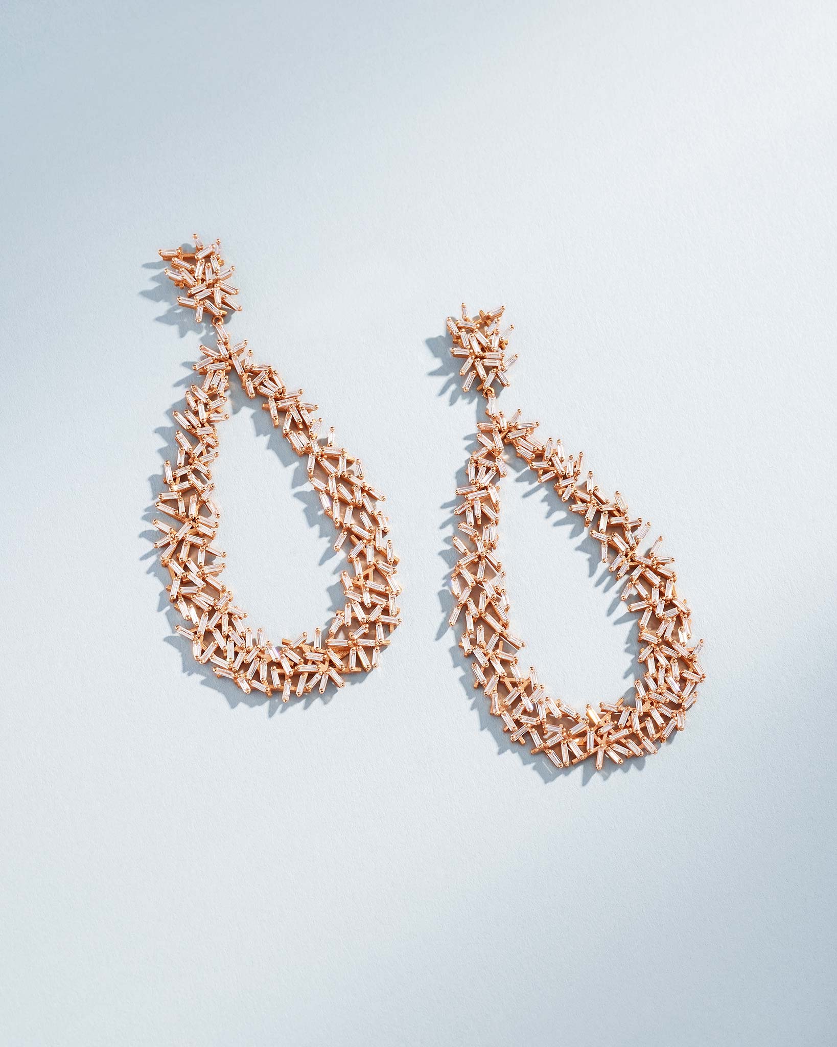 Suzanne Kalan Classic Diamond Criss Cross Drop Earrings in 18k rose gold