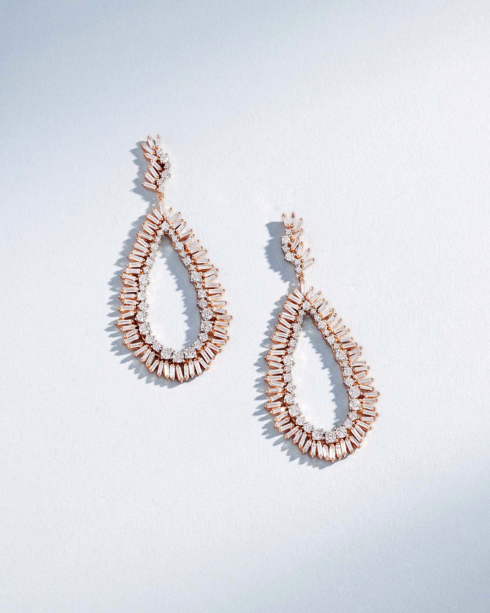 Suzanne Kalan Classic Diamond Milli Tear Drop Earrings in 18k rose and white gold two-tone