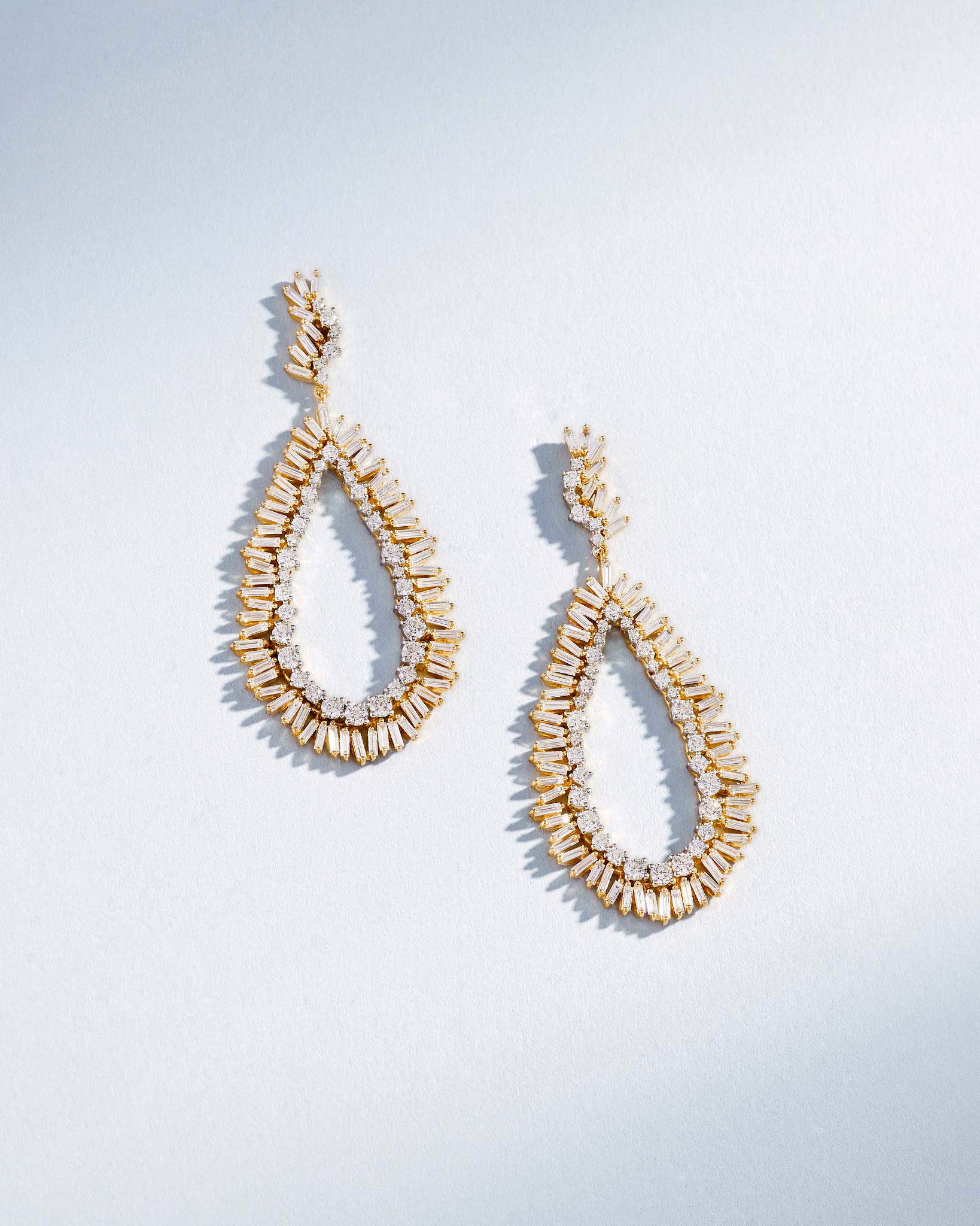 Suzanne Kalan Classic Diamond Milli Tear Drop Earrings in 18k yellow and white gold two-tone
