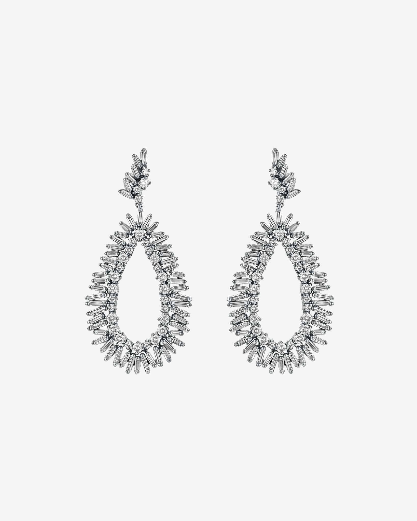 Suzanne Kalan Classic Diamond Midi Tear Drop Earrings in 18k white gold