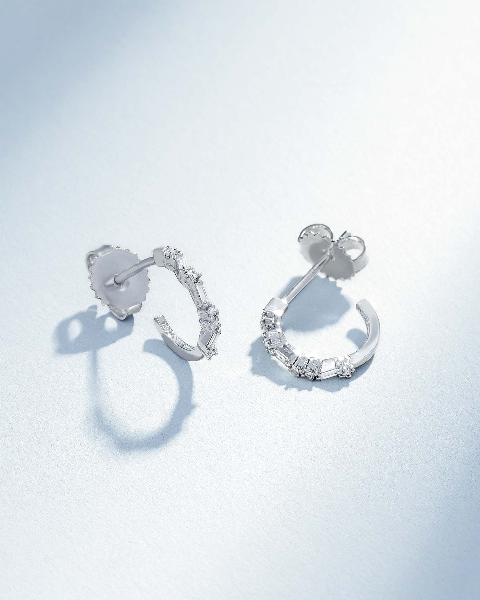 Suzanne Kalan Classic Diamond Thin Mix Mini Hoops in 18k white gold