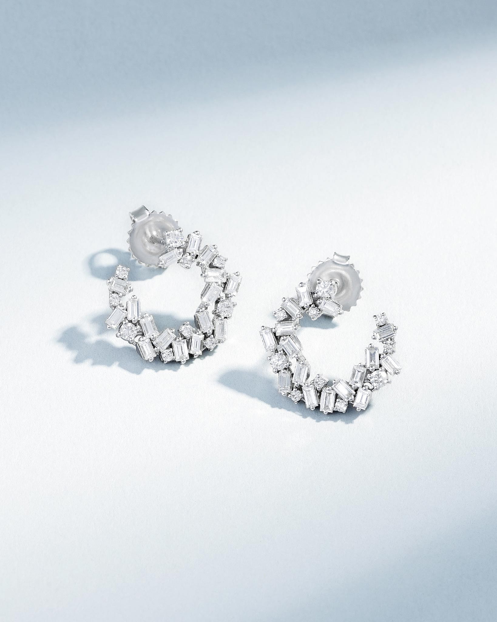 Suzanne Kalan Classic Diamond Sideways Cluster Mini Hoops in 18k white gold