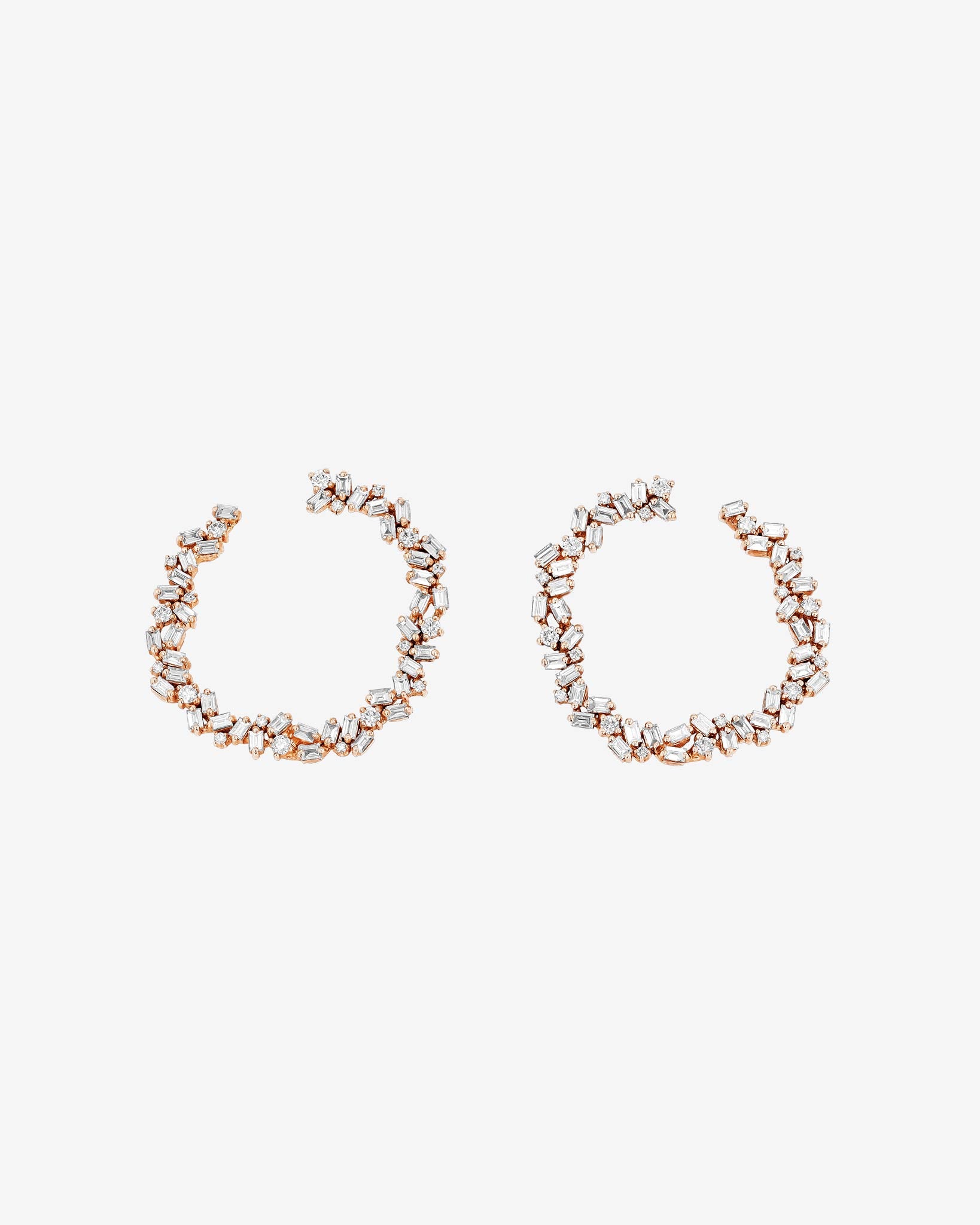 Suzanne Kalan Classic Diamond Sideways Cluster Midi Hoops in 18k rose gold