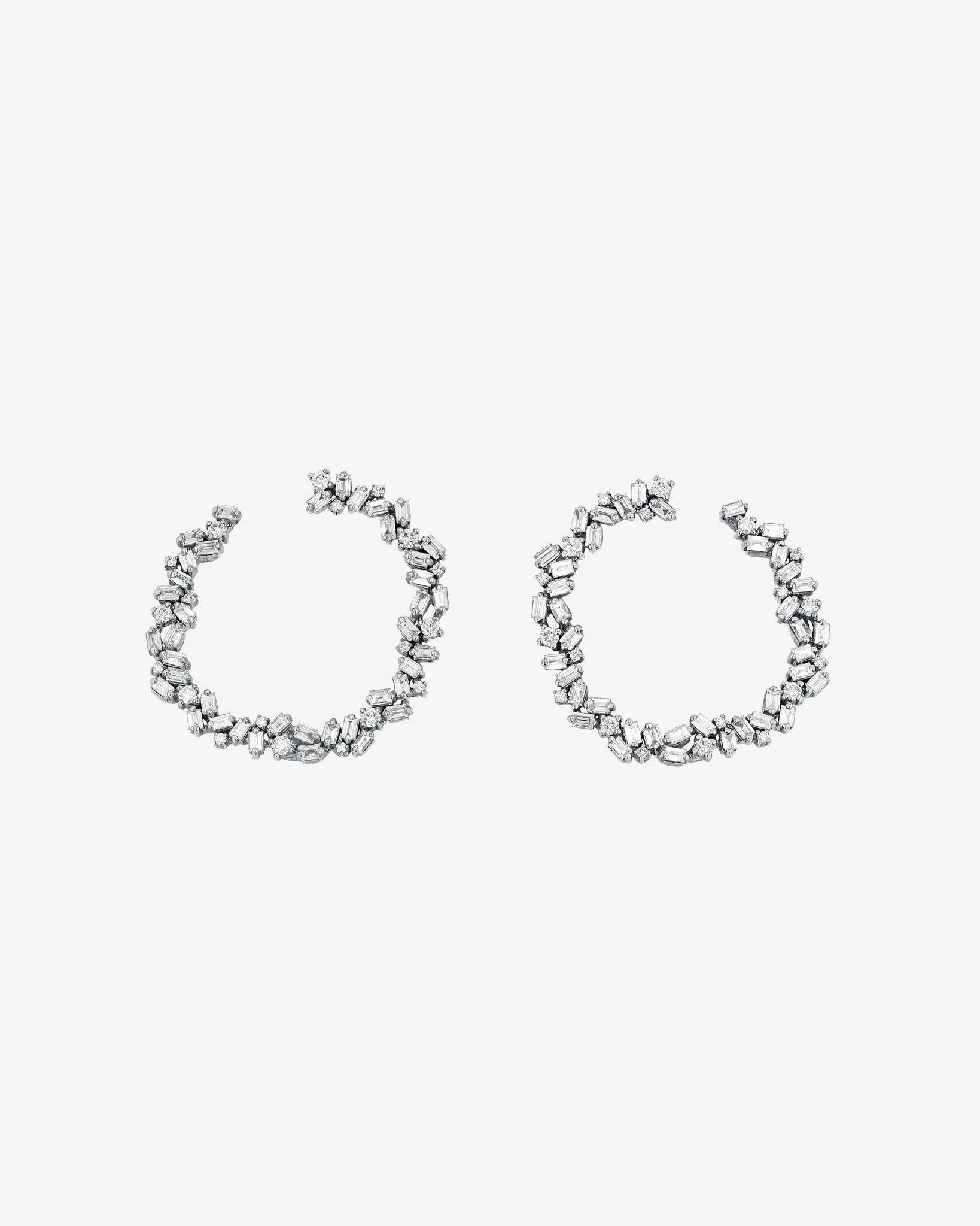 Suzanne Kalan Classic Diamond Sideways Cluster Midi Hoops in 18k white gold