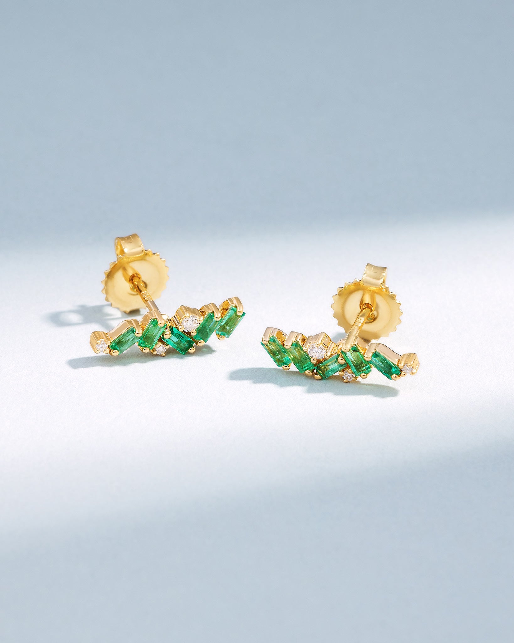 Suzanne Kalan Frenzy Emerald Studs in 18k yellow gold