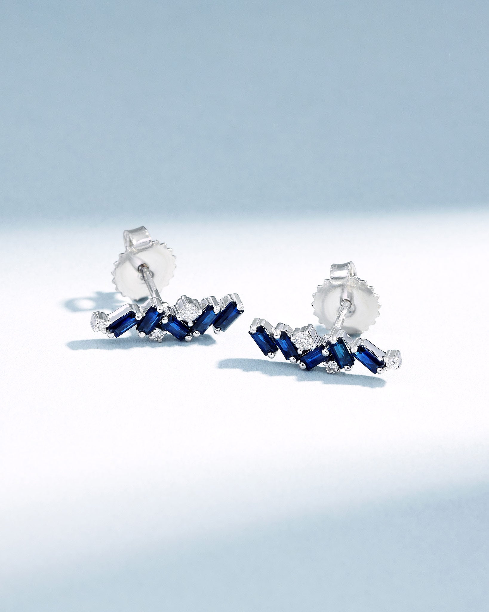 Suzanne Kalan Frenzy Dark Blue Sapphire Studs in 18k white gold