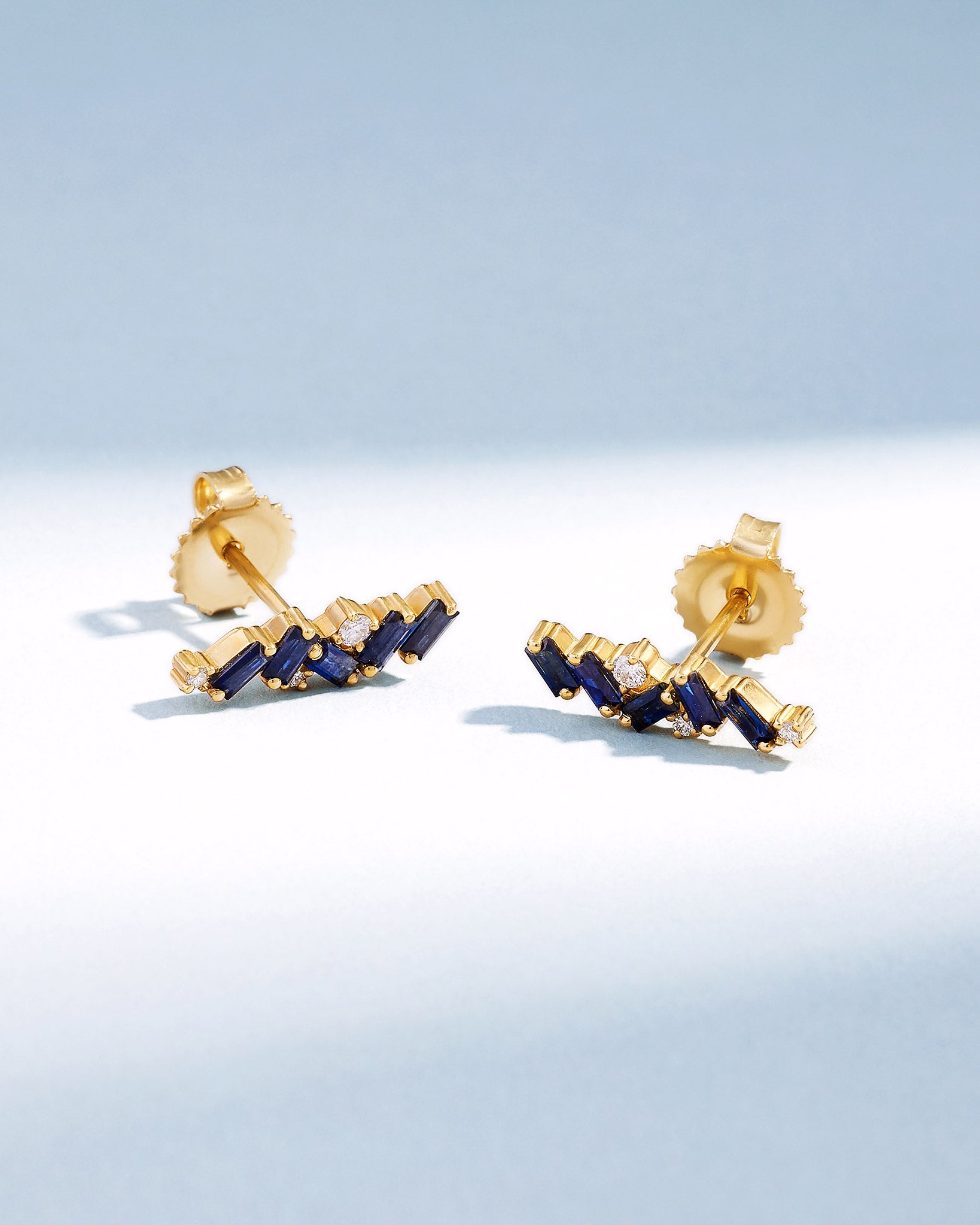 Suzanne Kalan Frenzy Dark Blue Sapphire Studs in 18k yellow gold