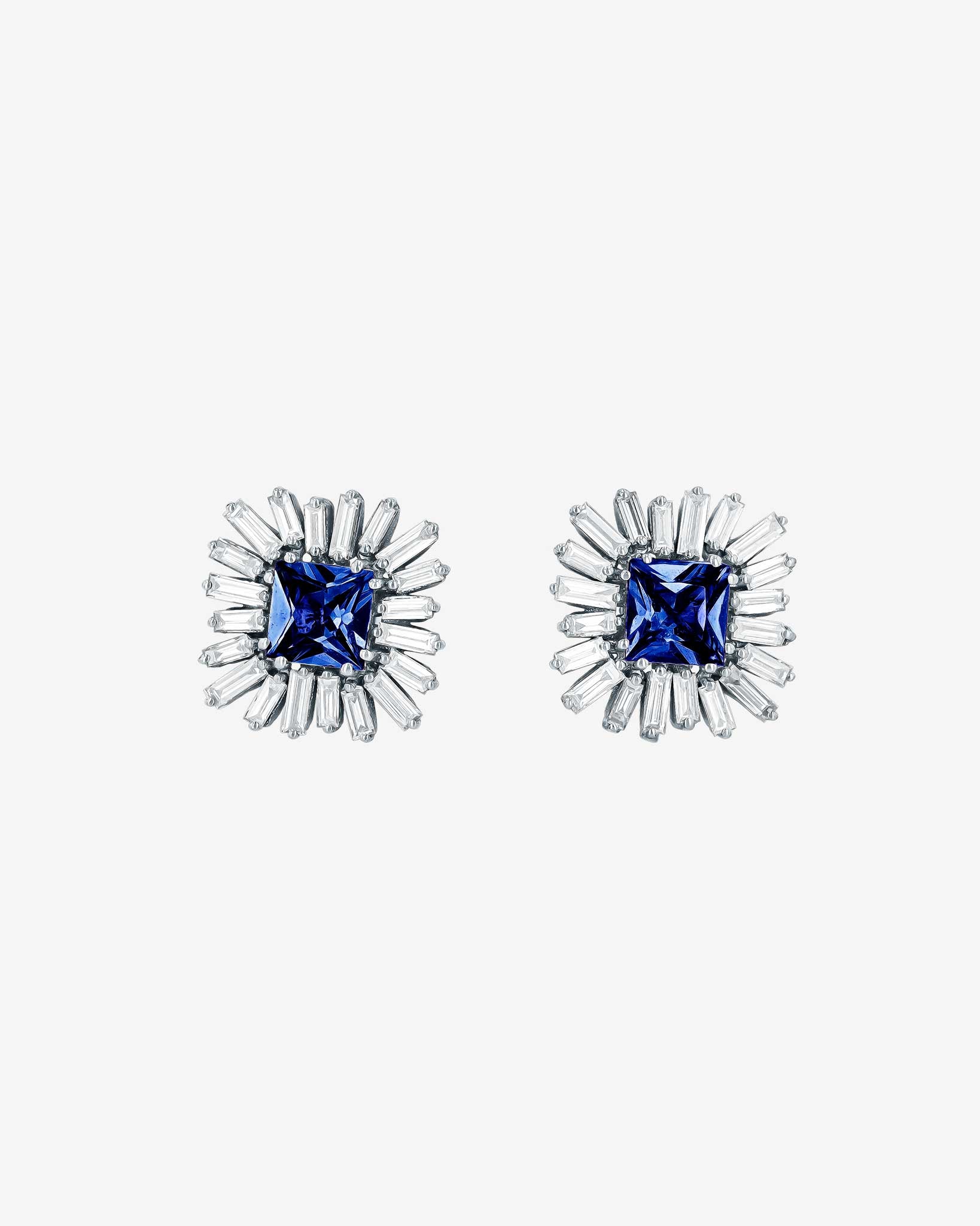 Suzanne Kalan Princess Midi Dark Blue Sapphire Spark Studs in 18k white gold