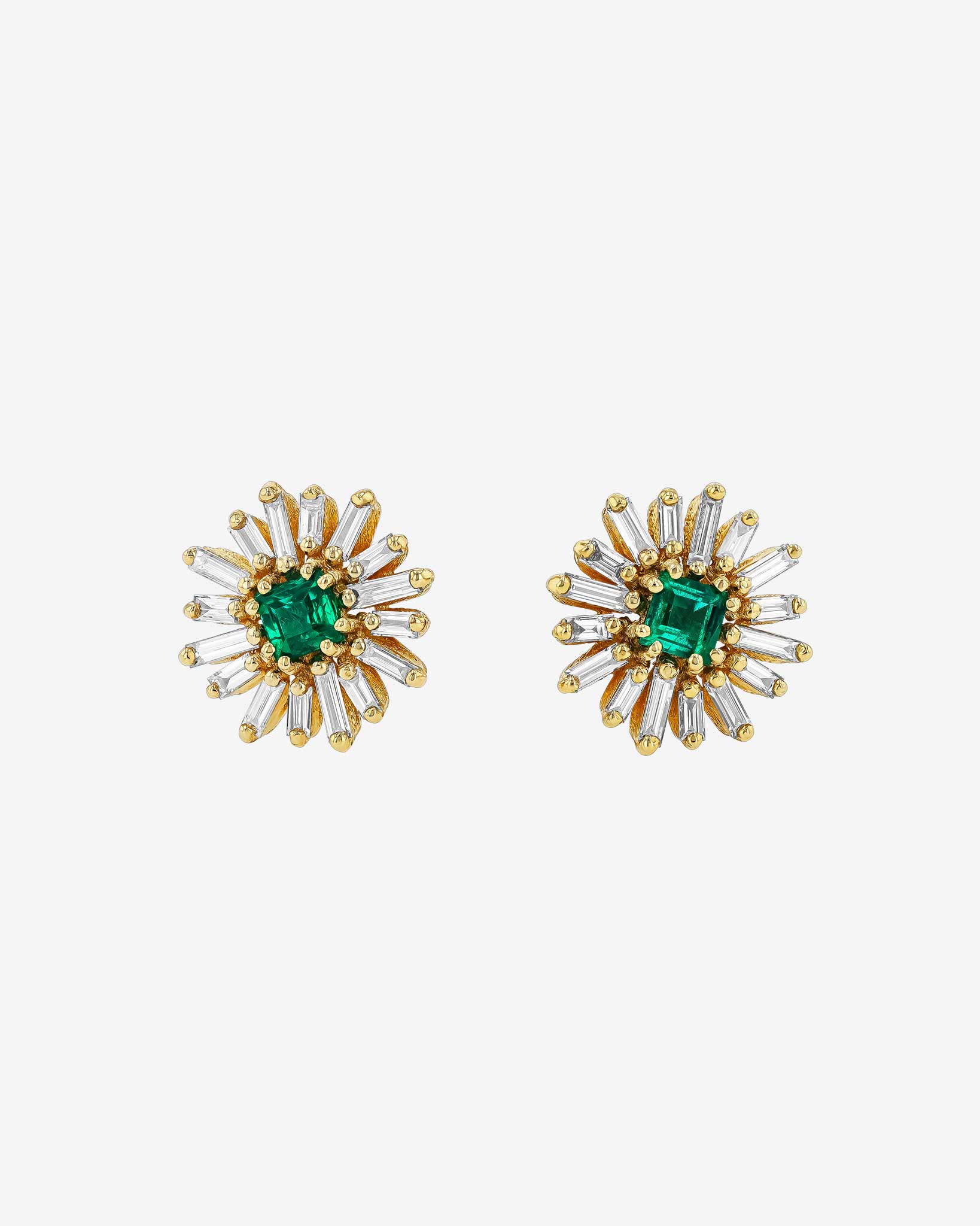 Suzanne Kalan Princess Mini Emerald Spark Studs in 18k yellow gold