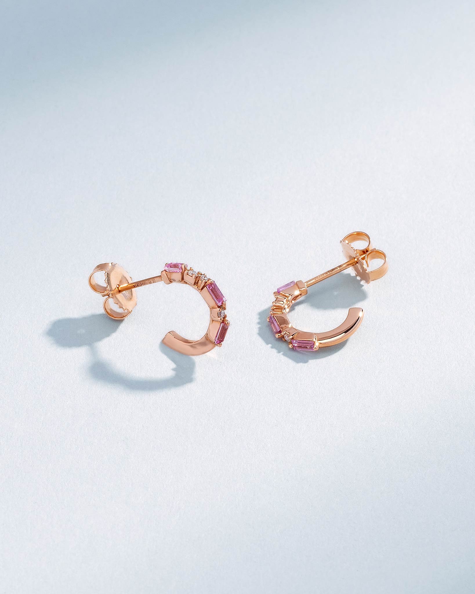 Suzanne Kalan Thin Mix Mini Pink Sapphire Hoops in 18k rose gold