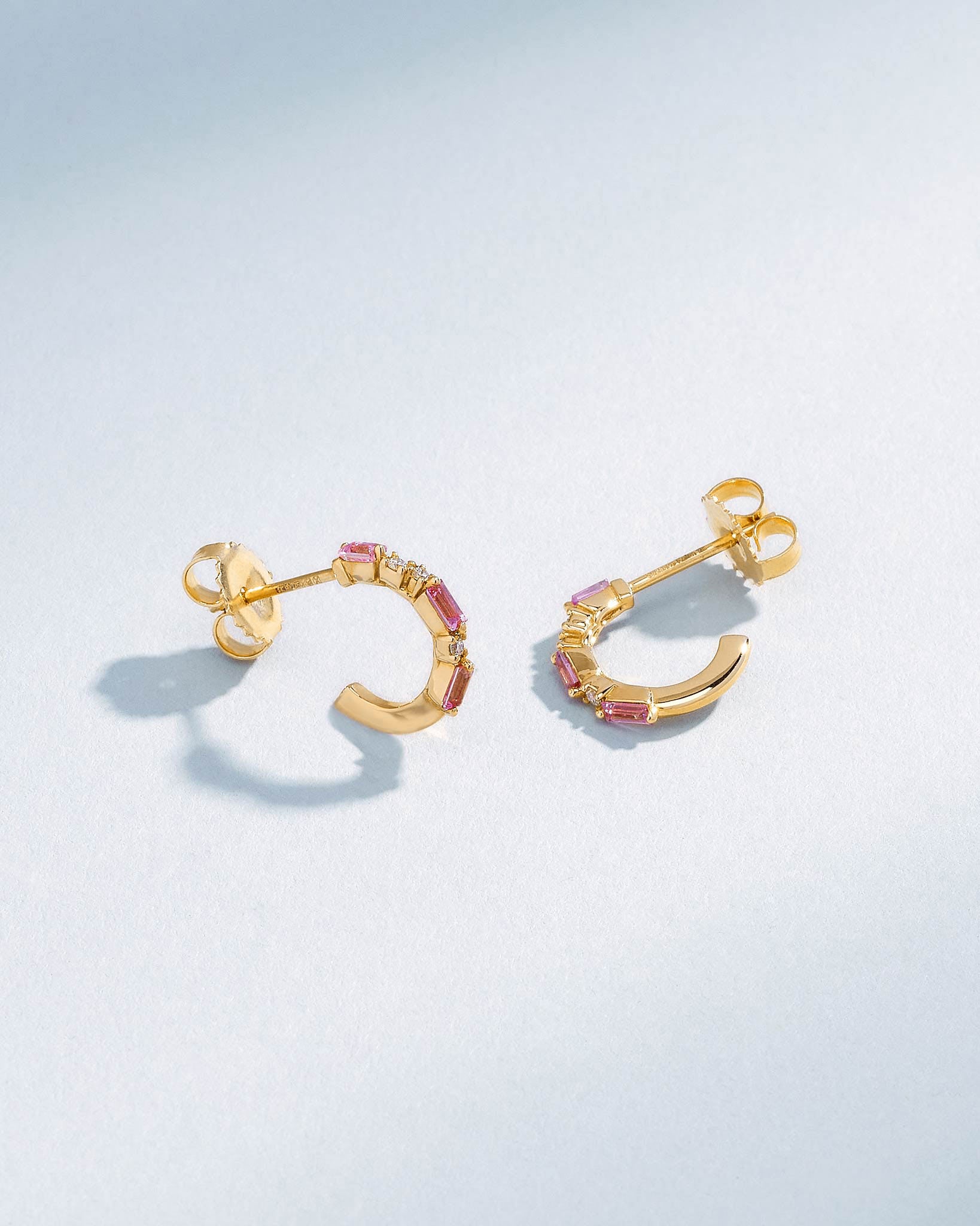 Suzanne Kalan Thin Mix Mini Pink Sapphire Hoops in 18k yellow gold