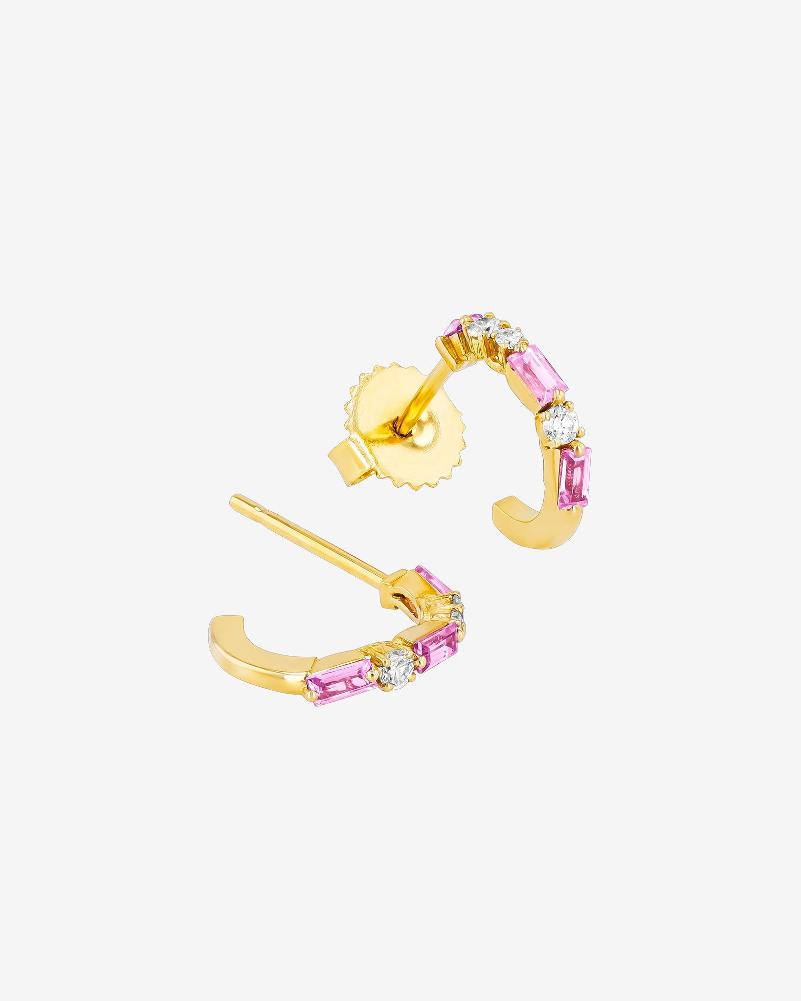 Suzanne Kalan Thin Mix Mini Pink Sapphire Hoops in 18k yellow gold