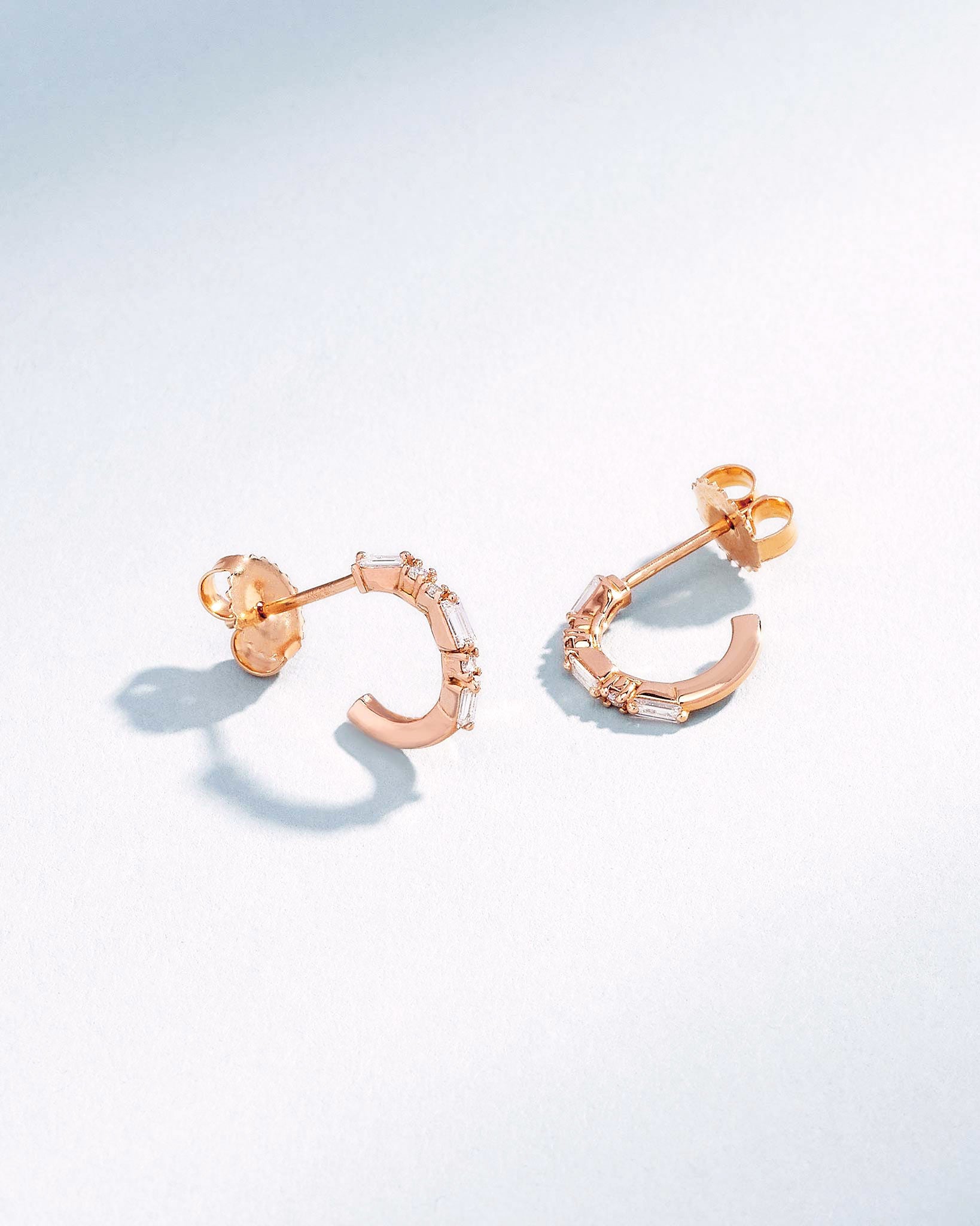 Suzanne Kalan Thin Mix Diamond Mini Hoops in 18k rose gold