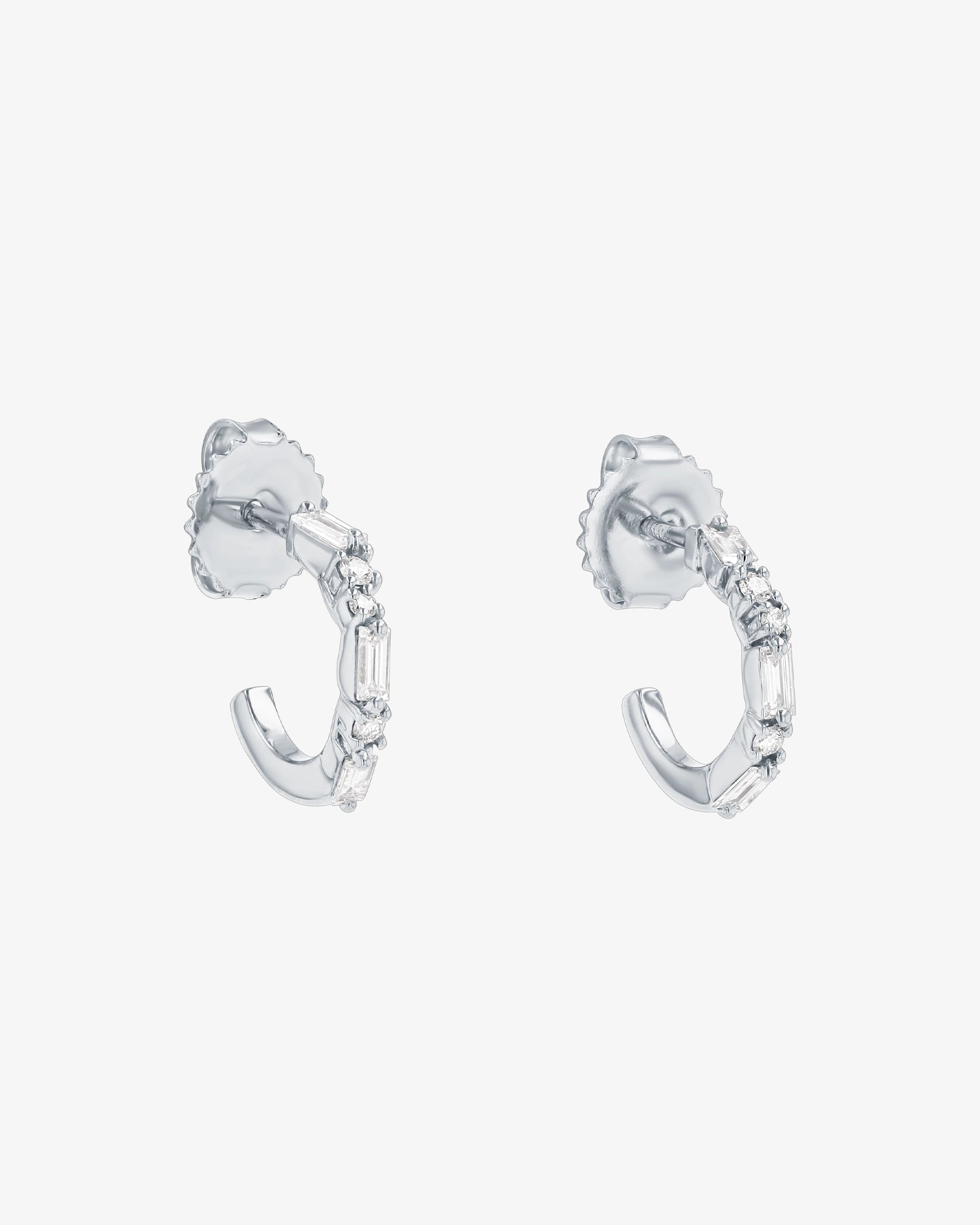Suzanne Kalan Thin Mix Diamond Mini Hoops in 18k white gold