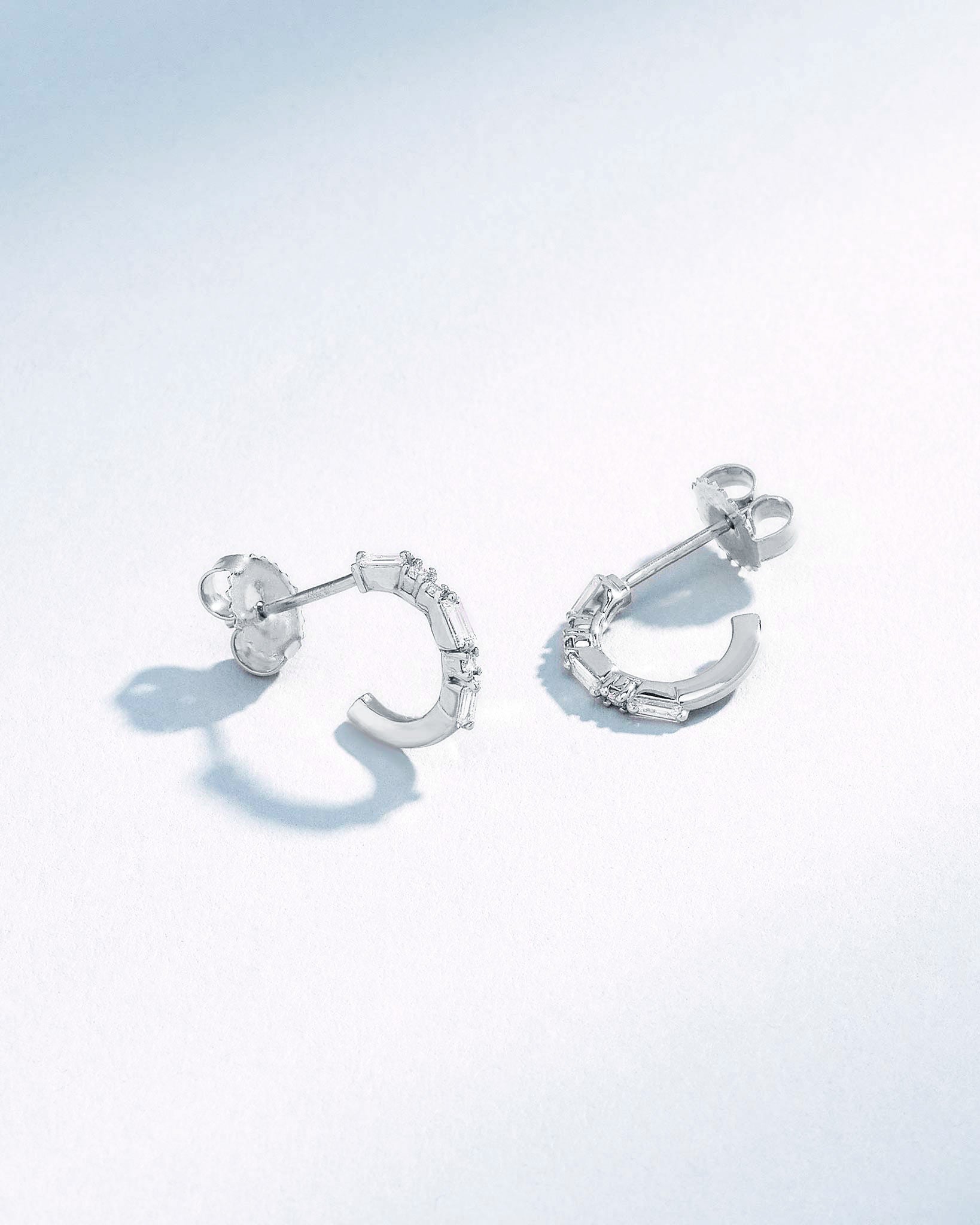 Suzanne Kalan Thin Mix Diamond Mini Hoops in 18k white gold