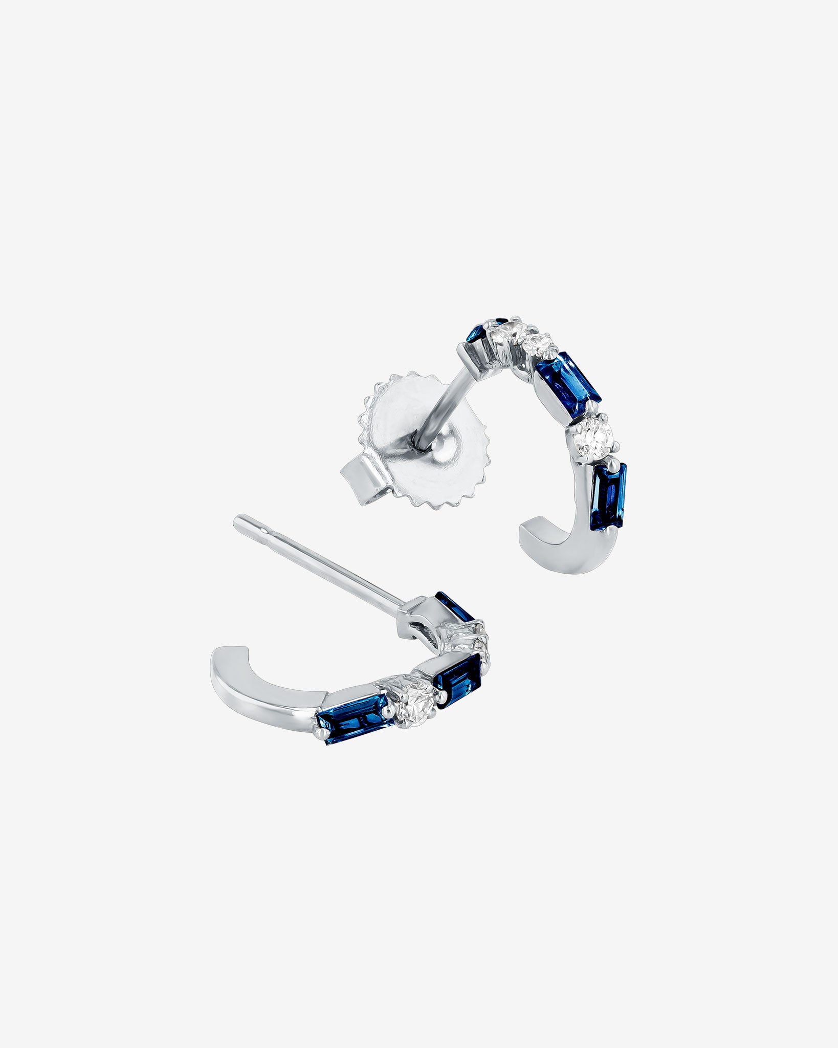 Suzanne Kalan Thin Mix Dark Blue Sapphire Mini Hoops in 18k white gold