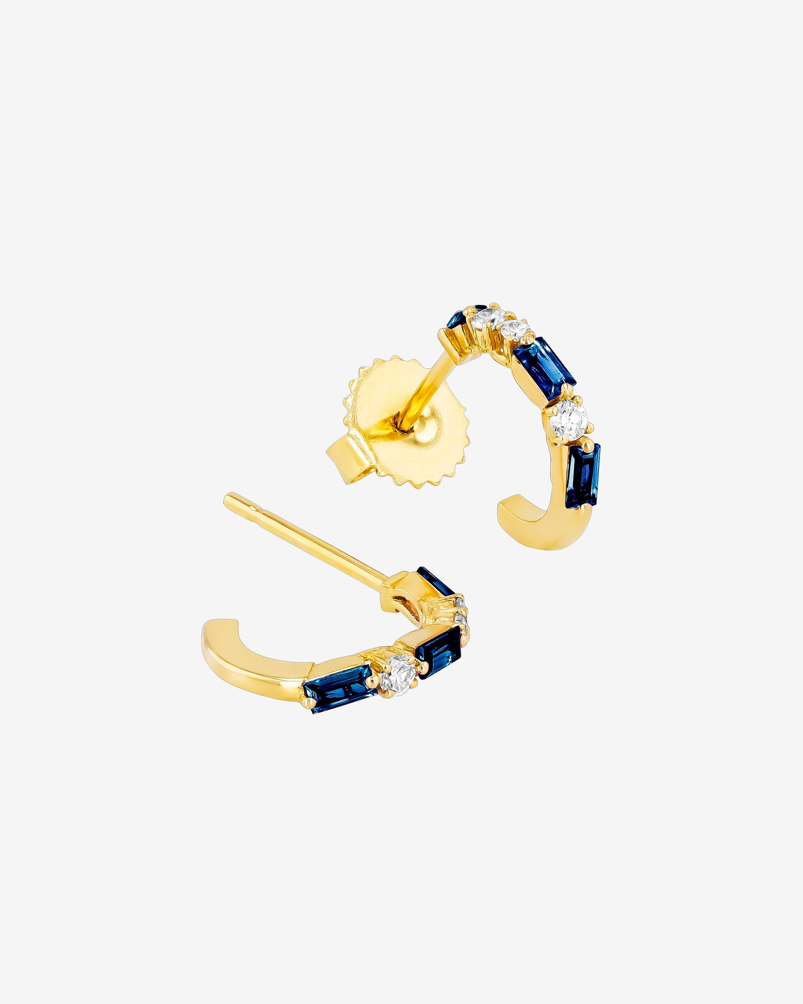 Suzanne Kalan Thin Mix Mini Dark Blue Sapphire Hoops in 18k yellow gold