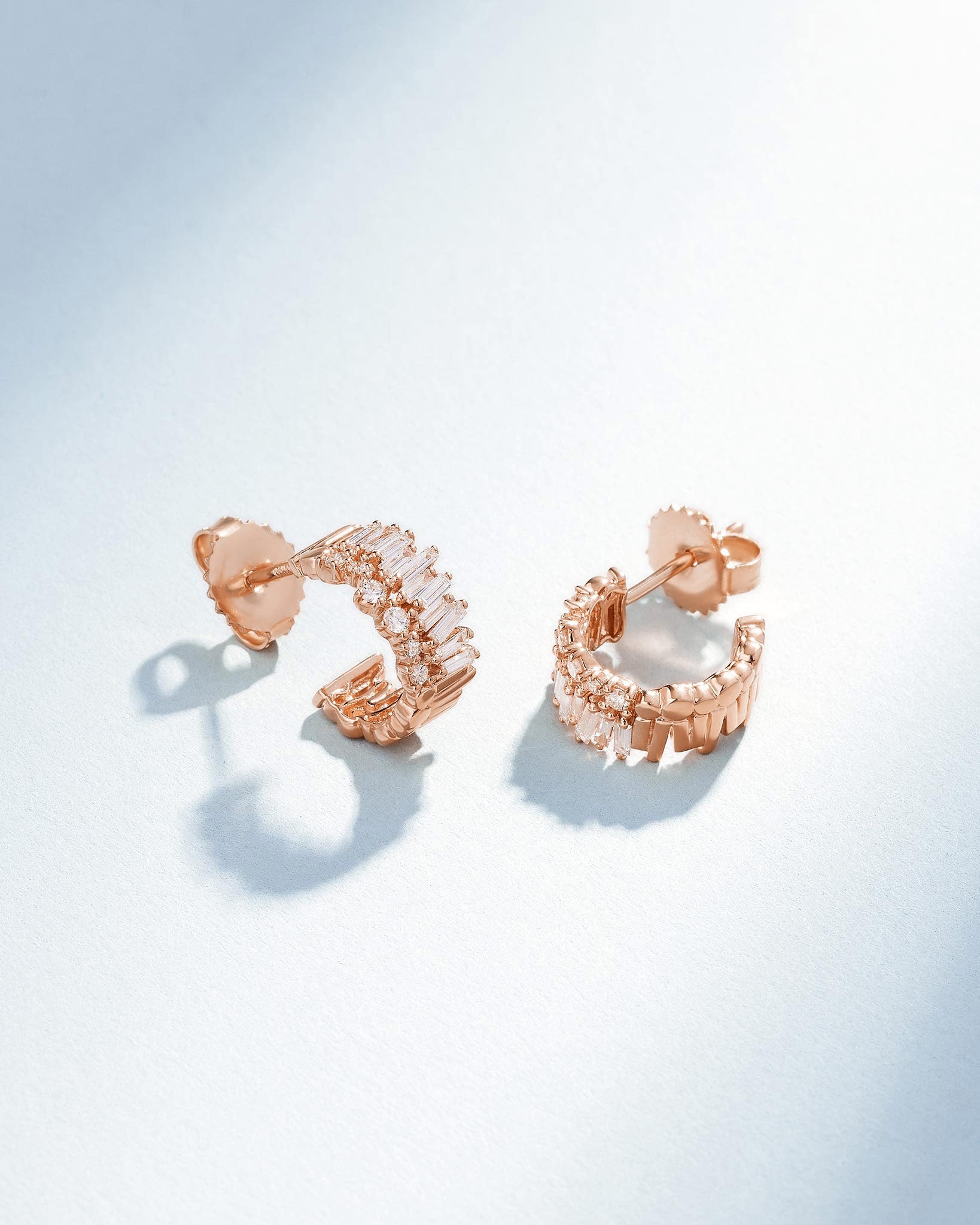 Suzanne Kalan Classic Diamond Short Stack Mini Hoop Earrings in 18k rose gold