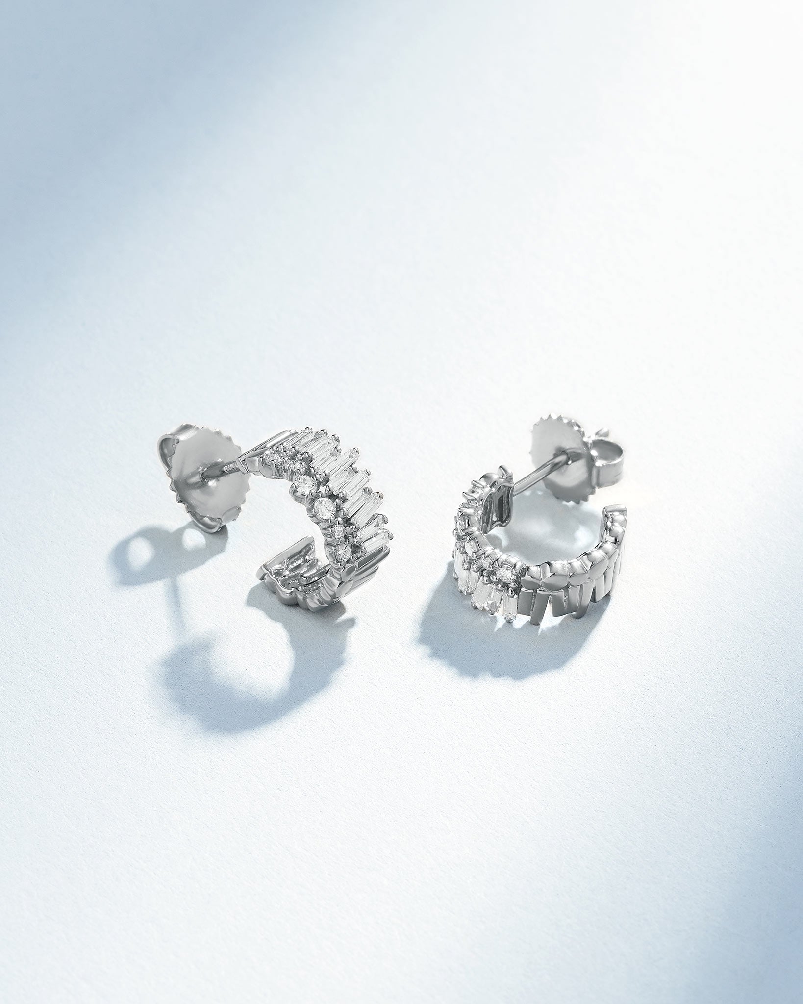 Suzanne Kalan Classic Diamond Short Stack Mini Hoop Earrings in 18k white gold