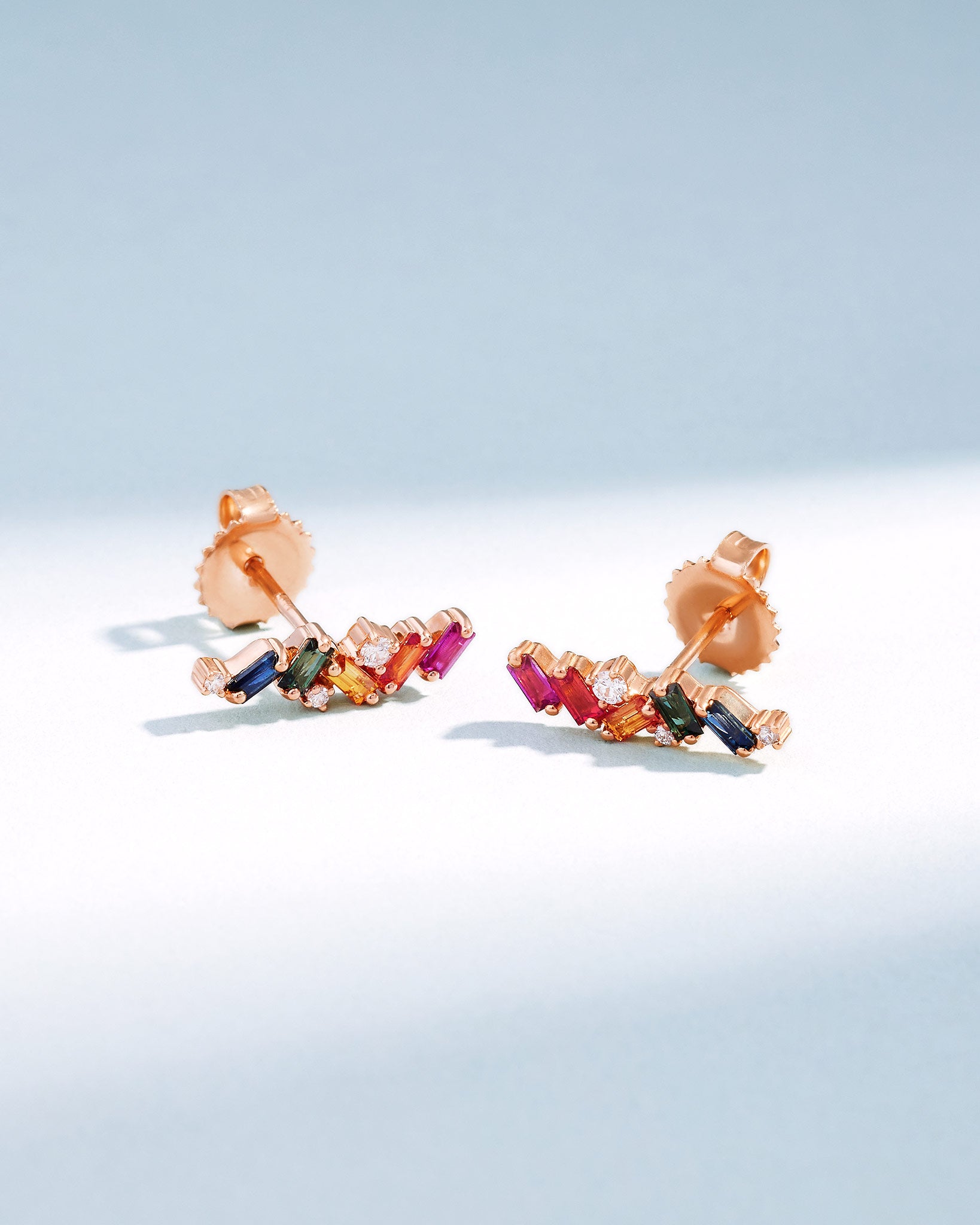 Suzanne Kalan Frenzy Rainbow Sapphire Studs in 18k rose gold