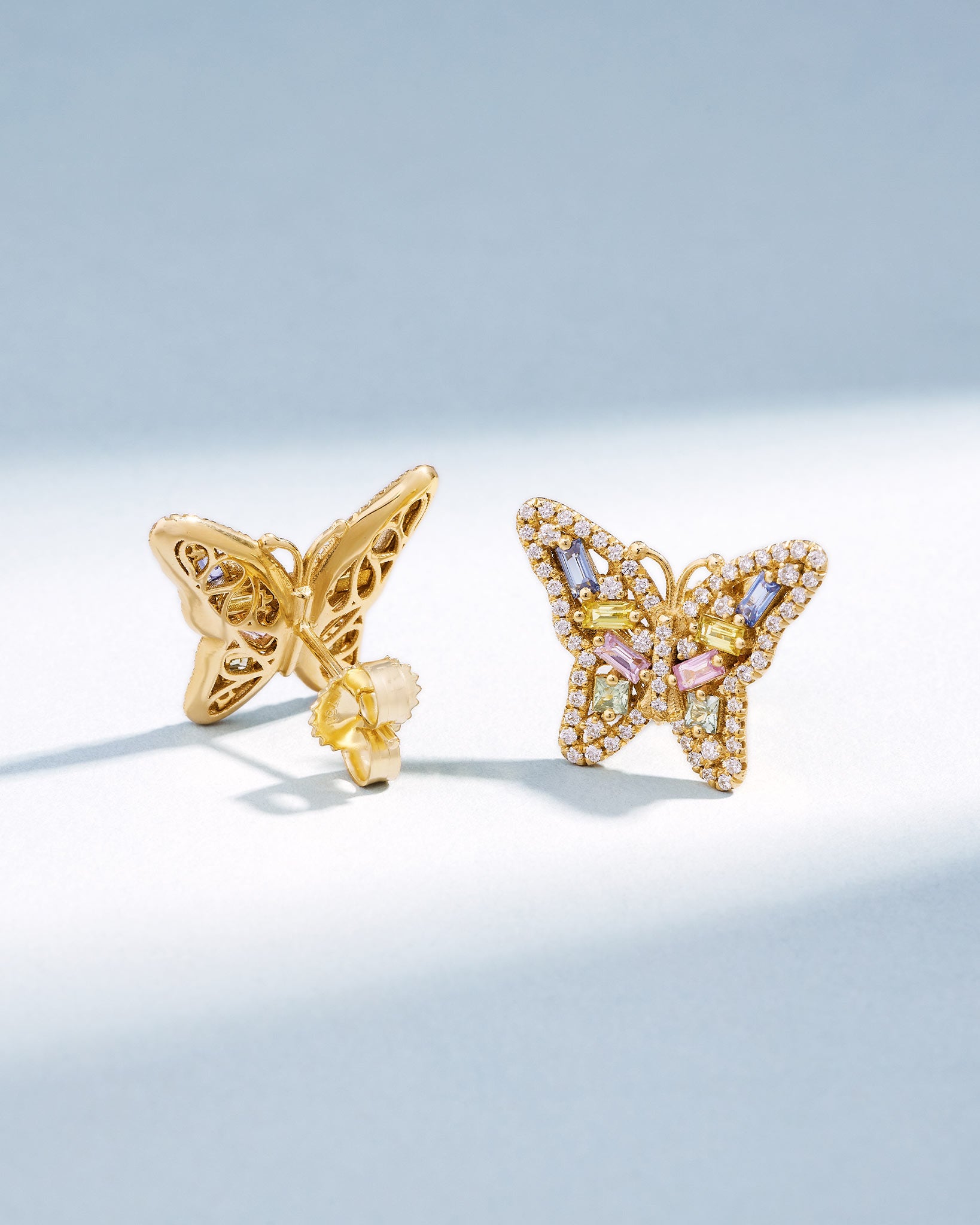 Suzanne Kalan Small Butterfly Pastel Sapphire Stud Earrings in 18k yellow gold