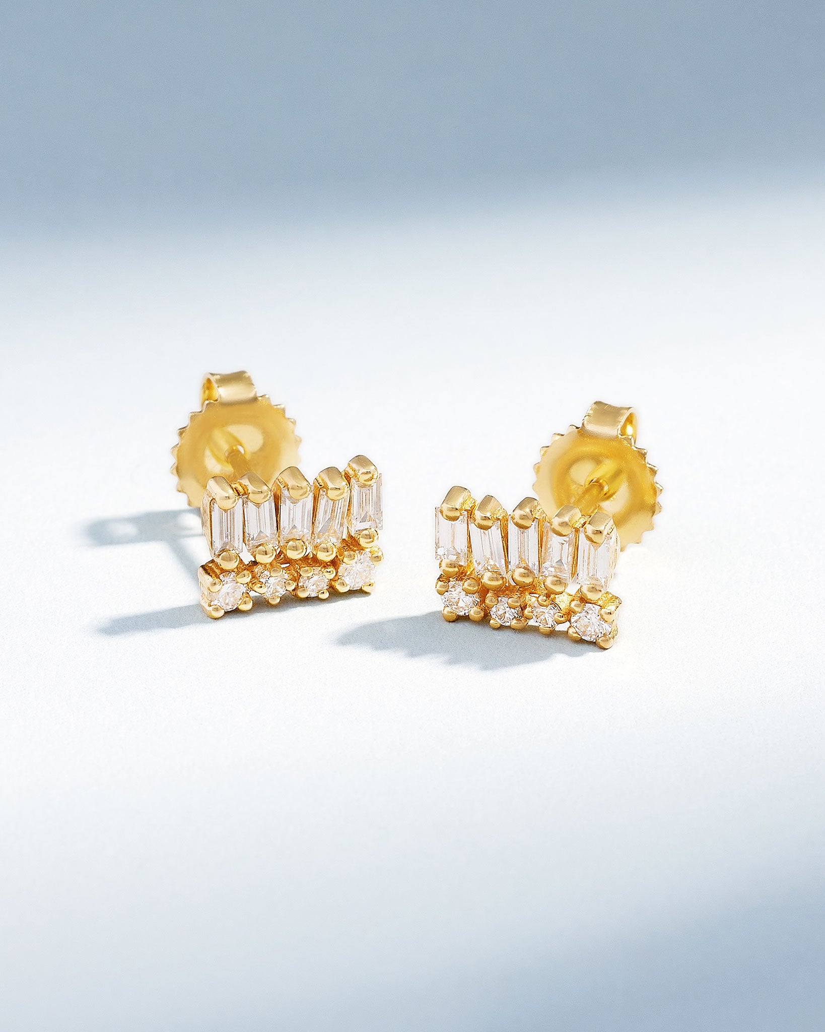 Suzanne Kalan Short Stack Diamond Studs in 18k yellow gold