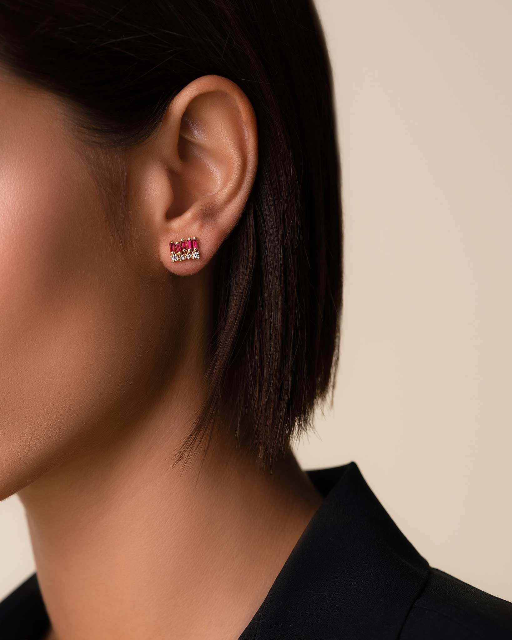 Suzanne Kalan Short Stack Ruby Studs in 18k rose gold