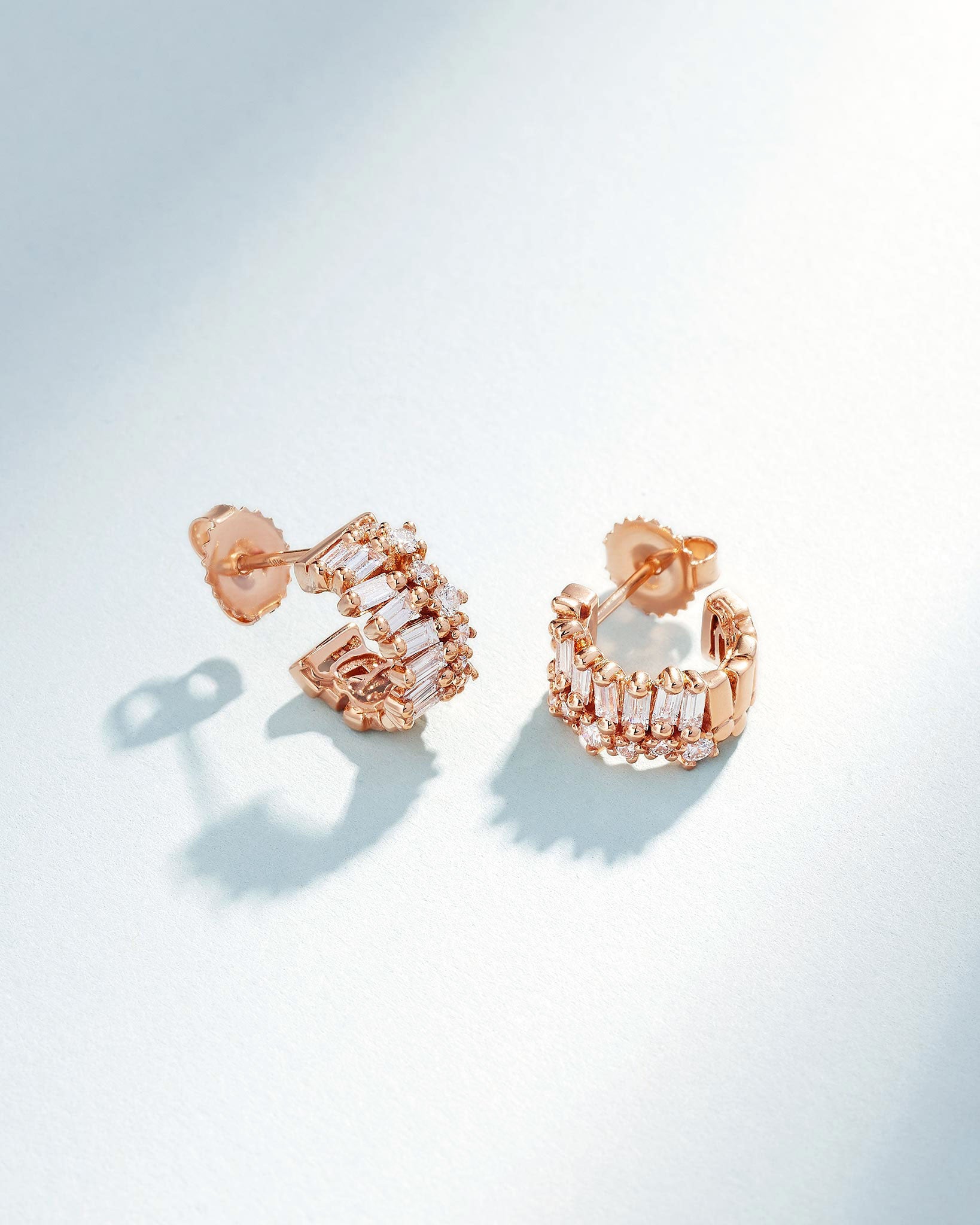 Suzanne Kalan Short Stack Diamond Mini Hoops in 18k rose gold