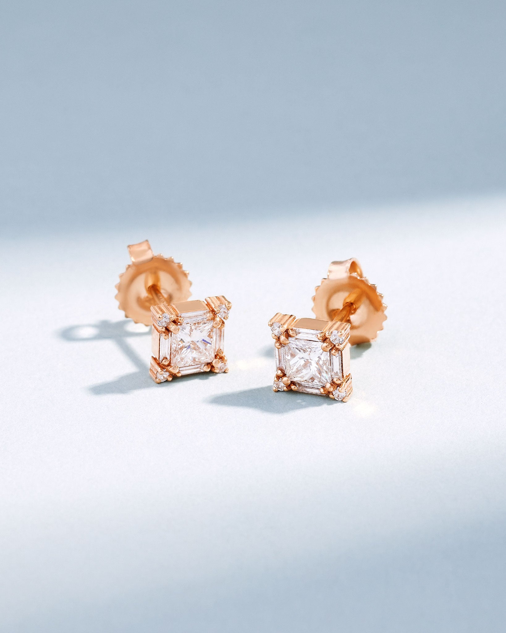 Suzanne Kalan Princess Midi Diamond Studs in 18k rose gold