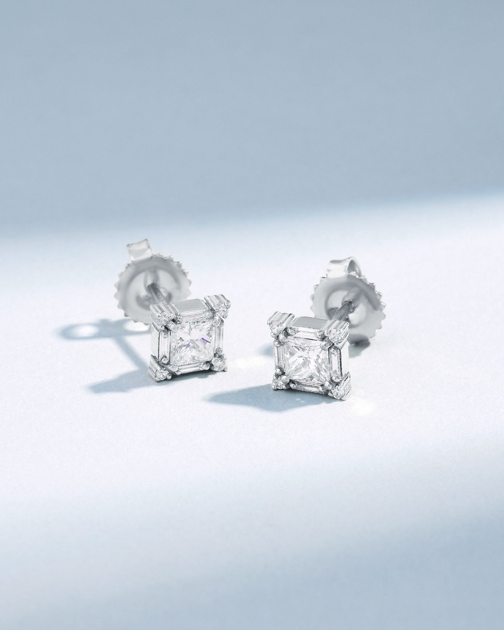 Suzanne Kalan Princess Midi Diamond Studs in 18k white gold