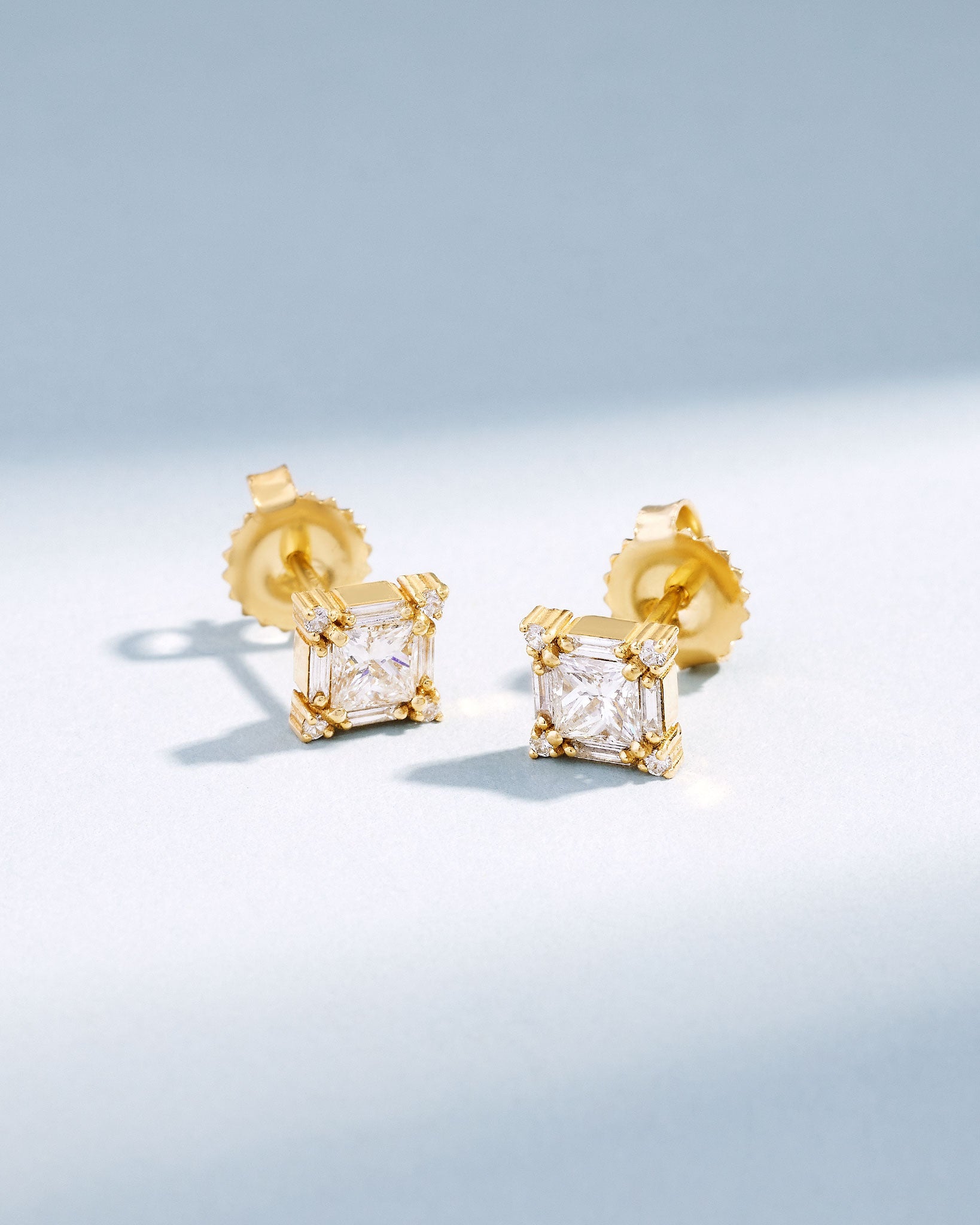 Suzanne Kalan Princess Midi Diamond Studs in 18k yellow gold