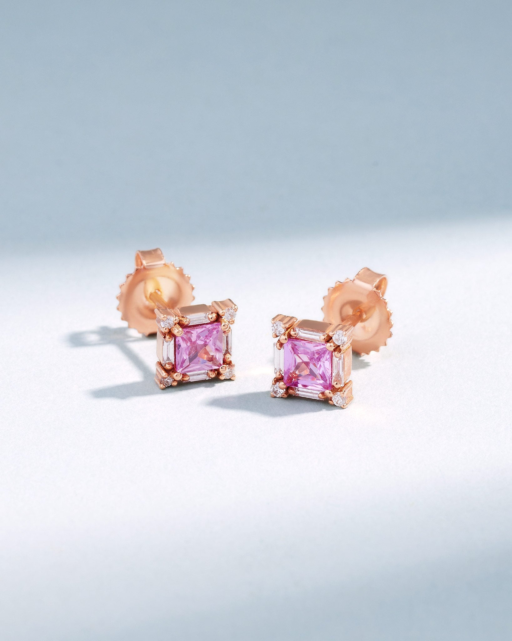 Suzanne Kalan Princess Midi Pink Sapphire Studs in 18k rose gold